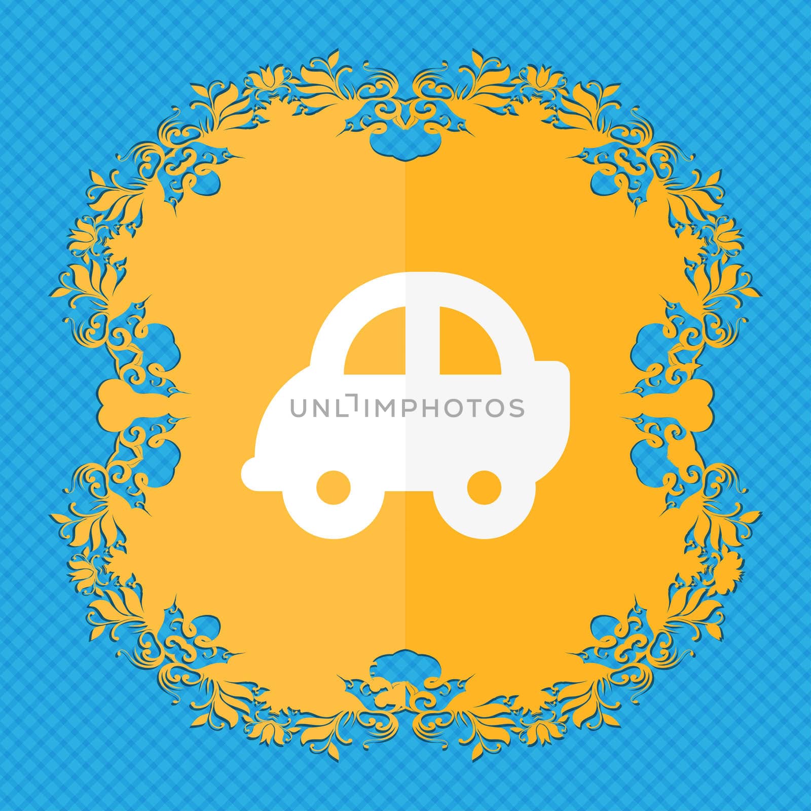 Auto . Floral flat design on a blue abstract background with place for your text.  by serhii_lohvyniuk