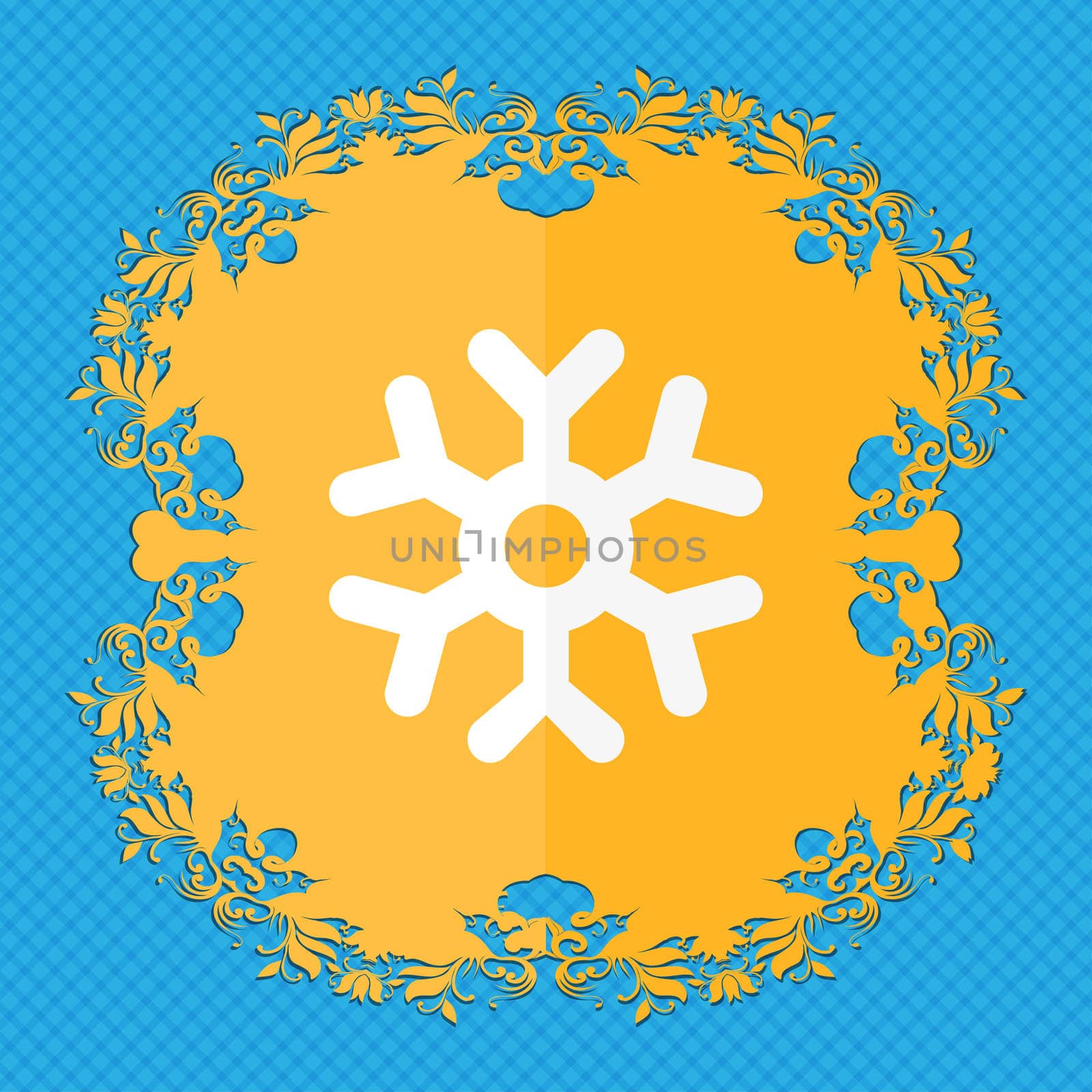 snowflake . Floral flat design on a blue abstract background with place for your text. illustration