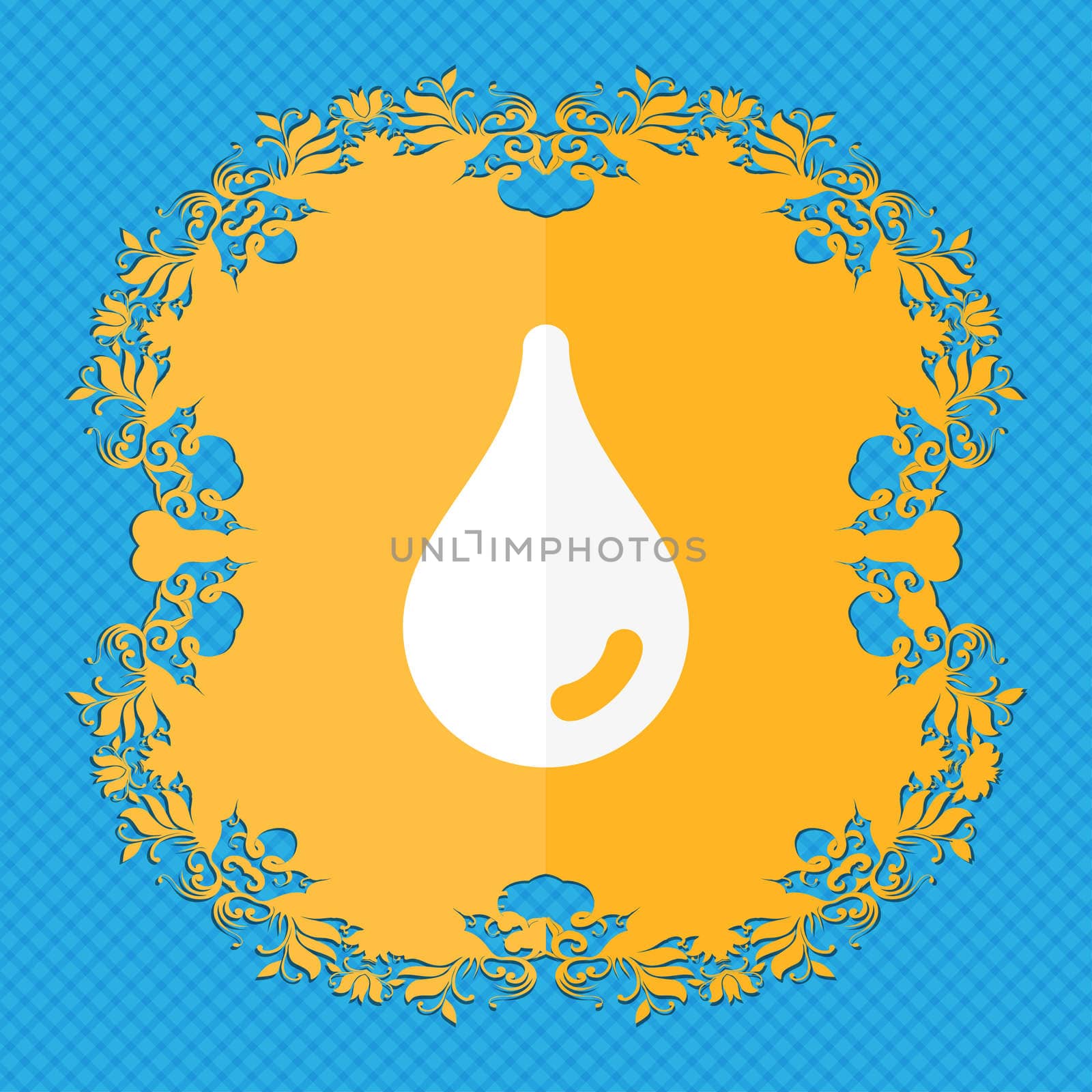 Water drop . Floral flat design on a blue abstract background with place for your text. illustration