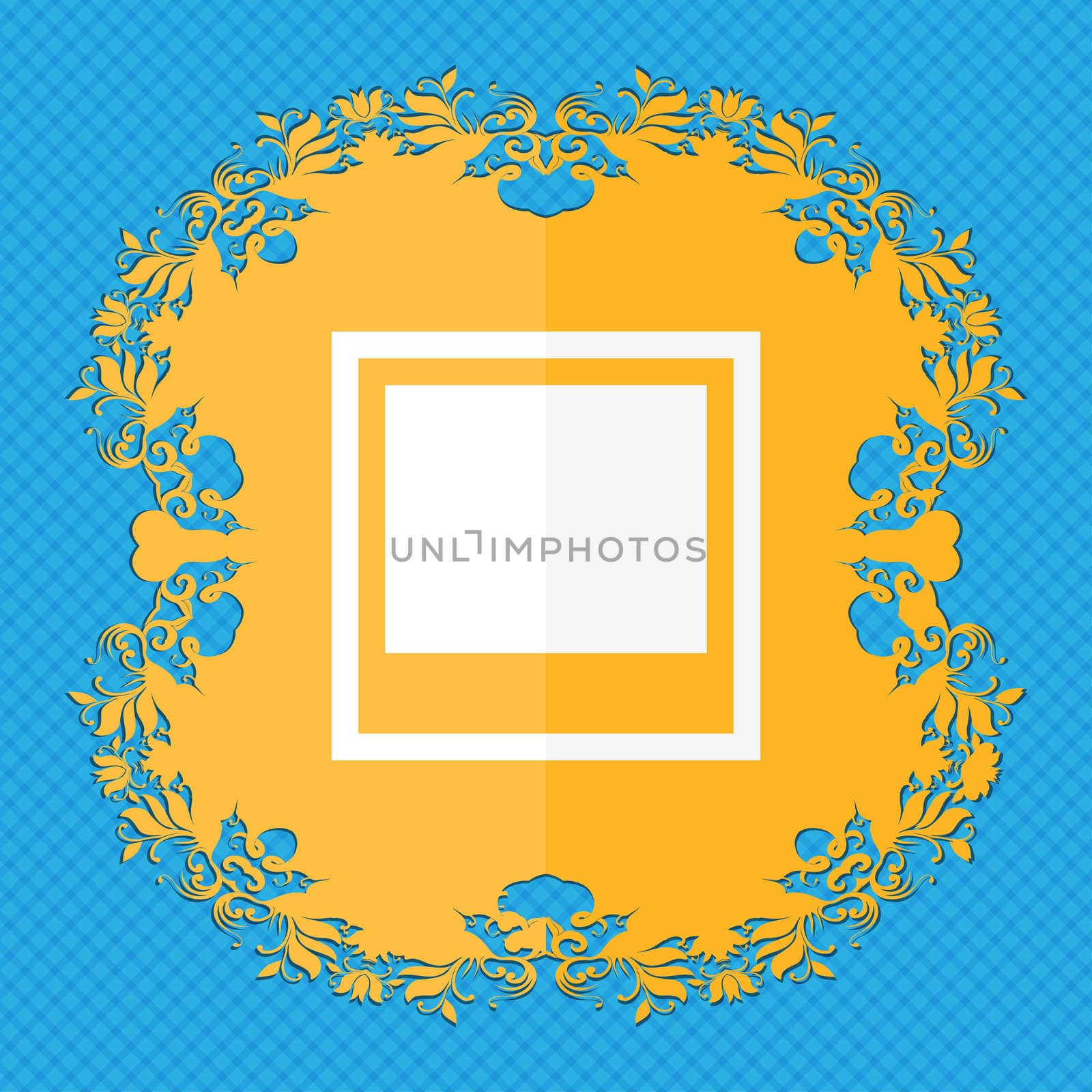 Photo frame template . Floral flat design on a blue abstract background with place for your text. illustration