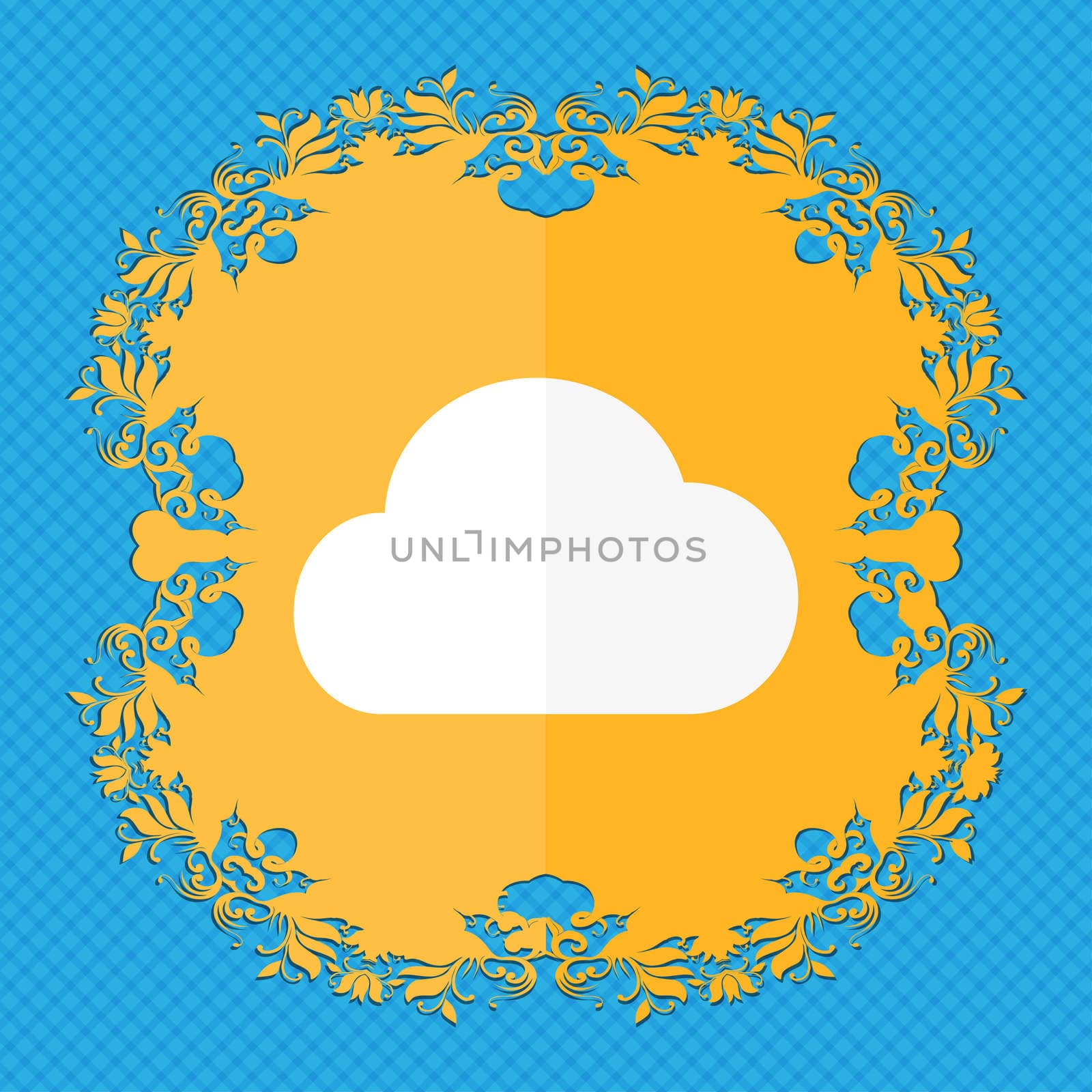 cloud . Floral flat design on a blue abstract background with place for your text. illustration