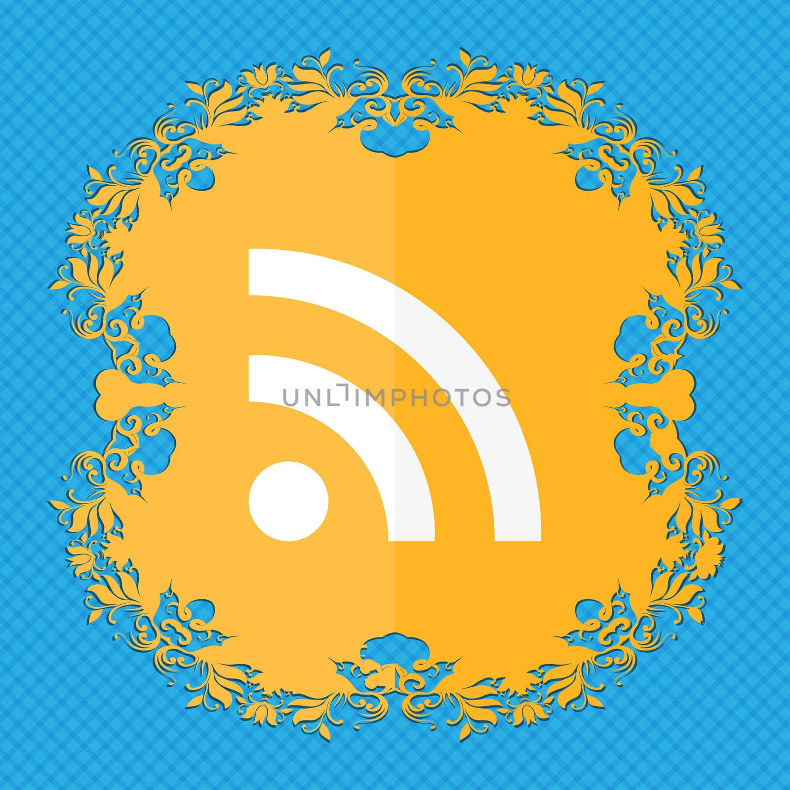 Wifi, Wi-fi, Wireless Network . Floral flat design on a blue abstract background with place for your text. illustration