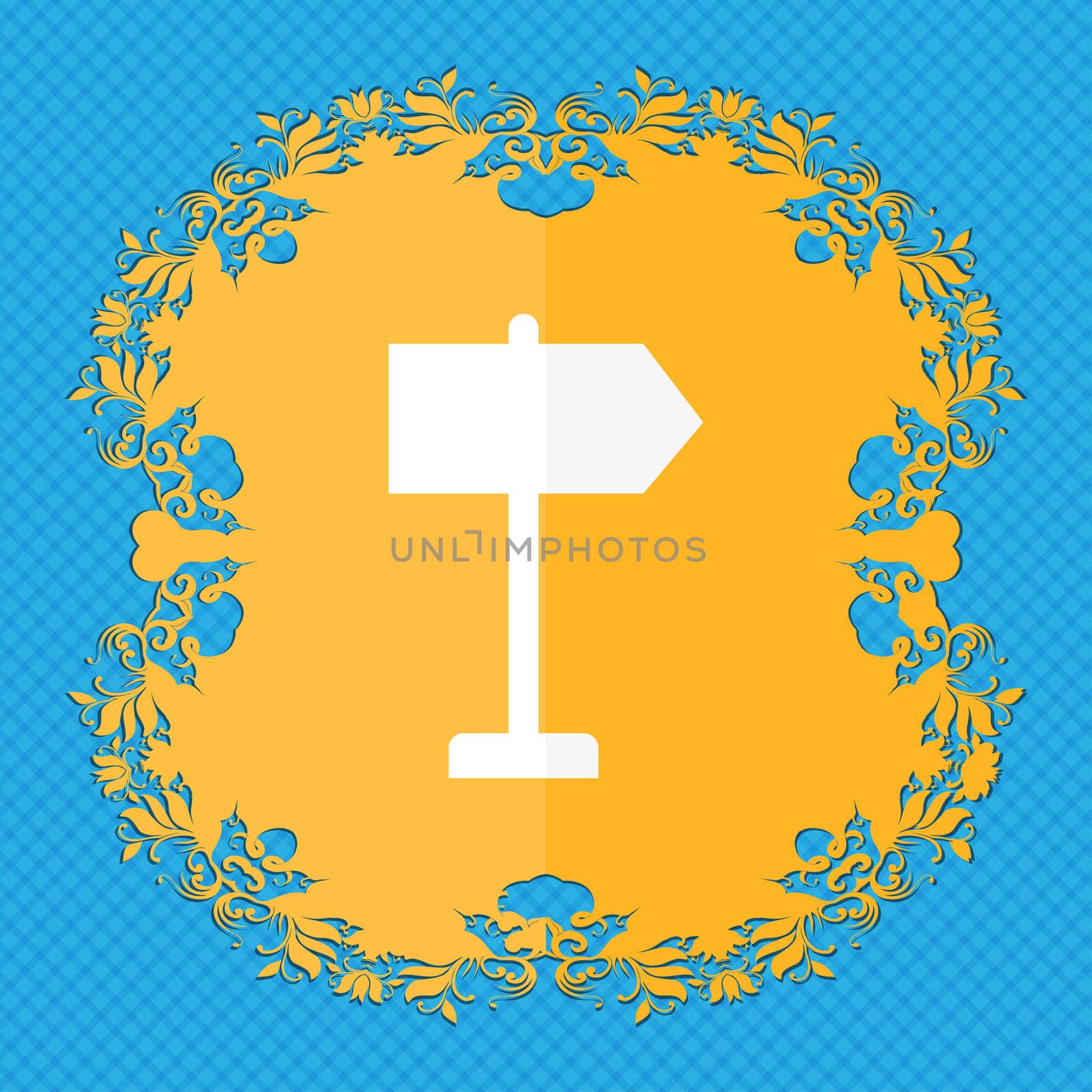 Signpost. Floral flat design on a blue abstract background with place for your text. illustration