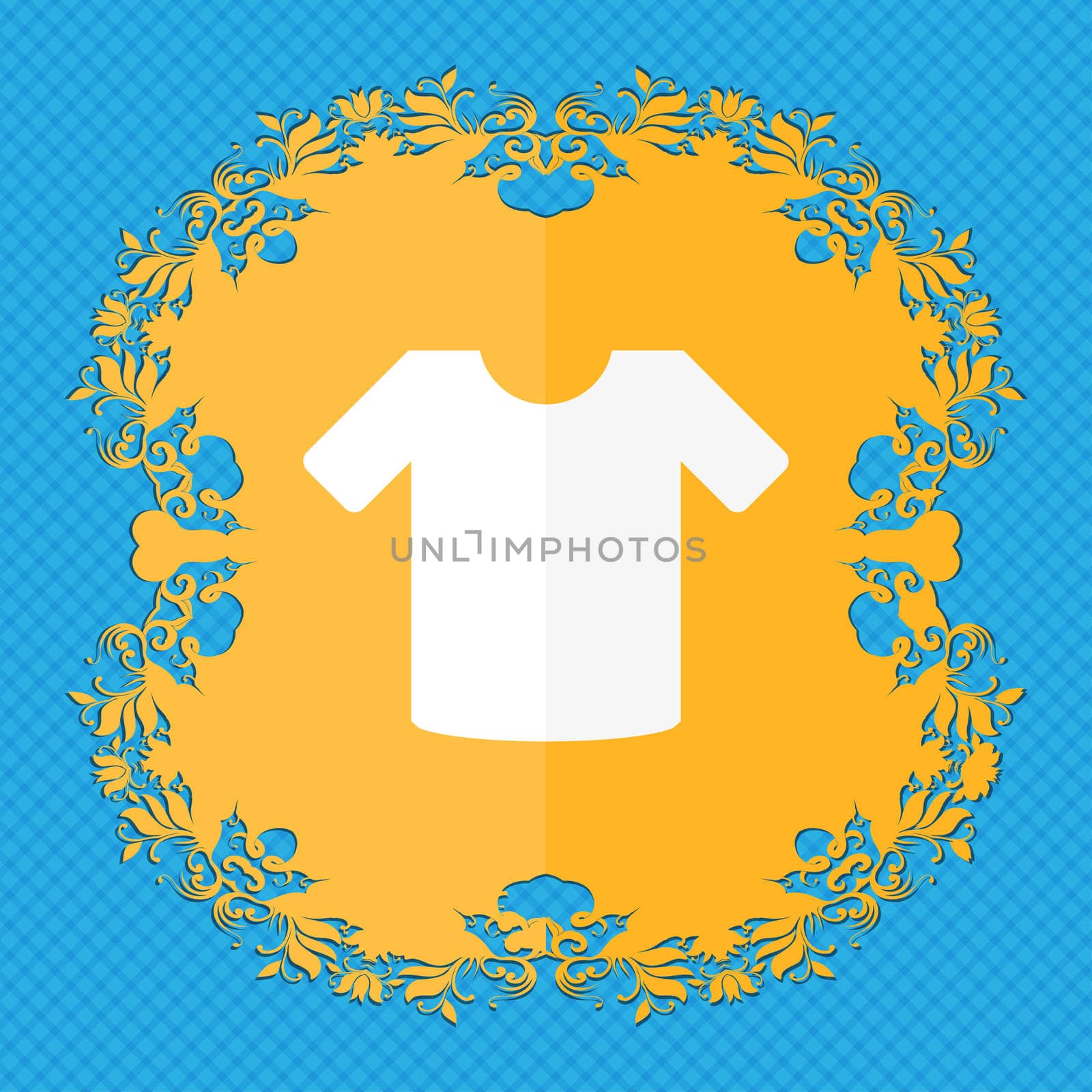 T-shirt, Clothes . Floral flat design on a blue abstract background with place for your text. illustration