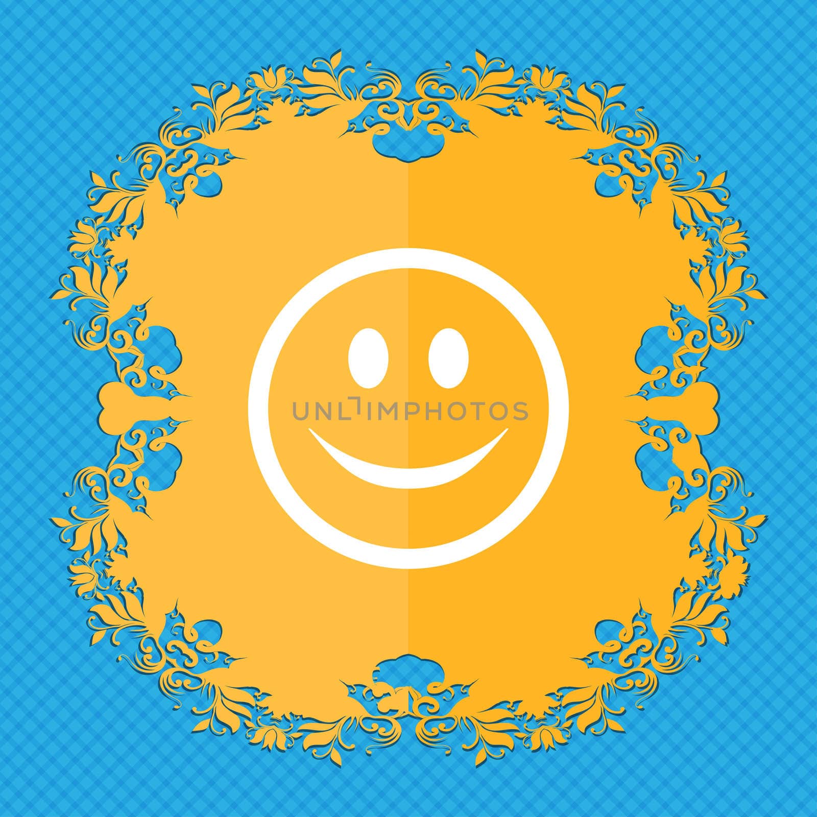 Smile, Happy face . Floral flat design on a blue abstract background with place for your text. illustration