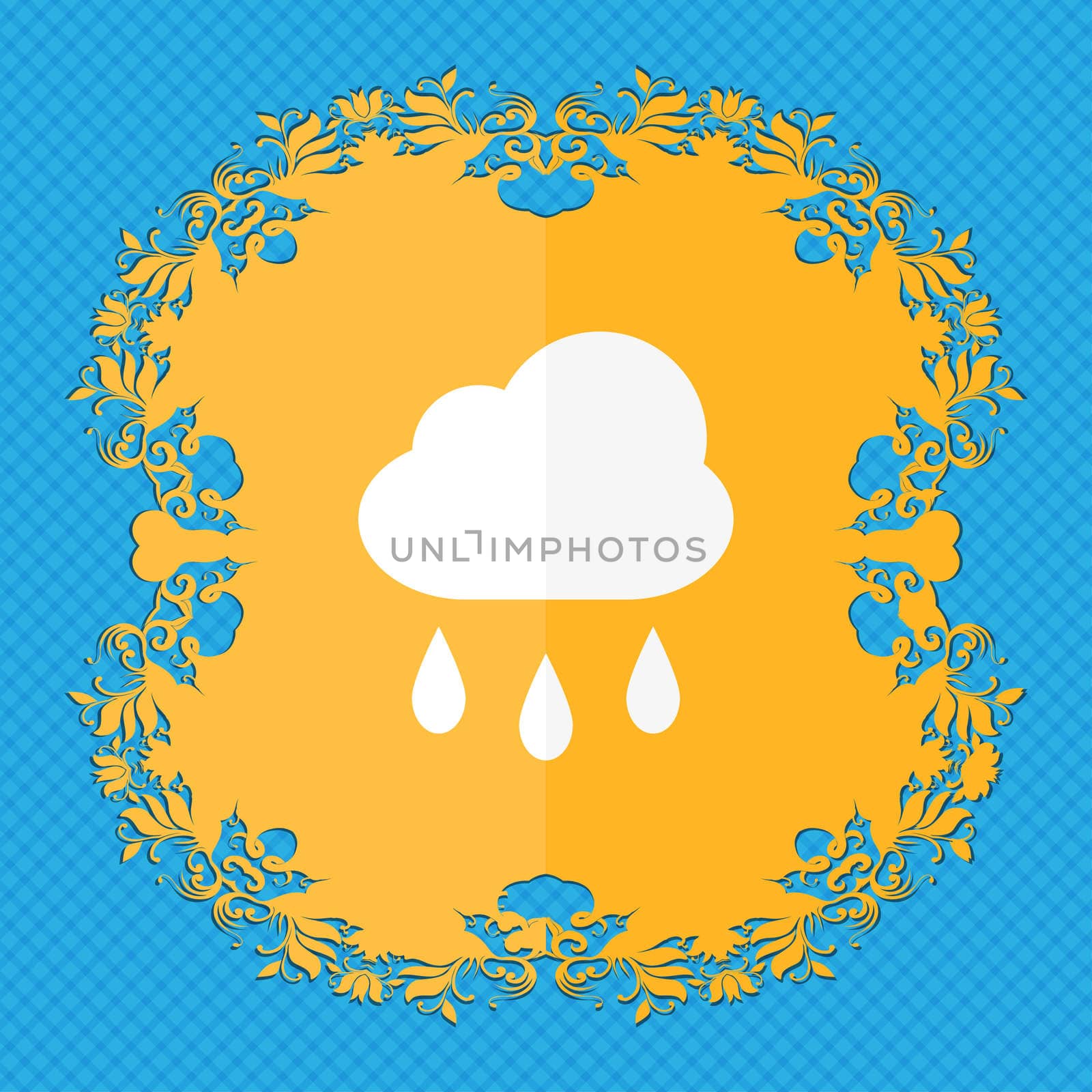 Weather Rain . Floral flat design on a blue abstract background with place for your text. illustration