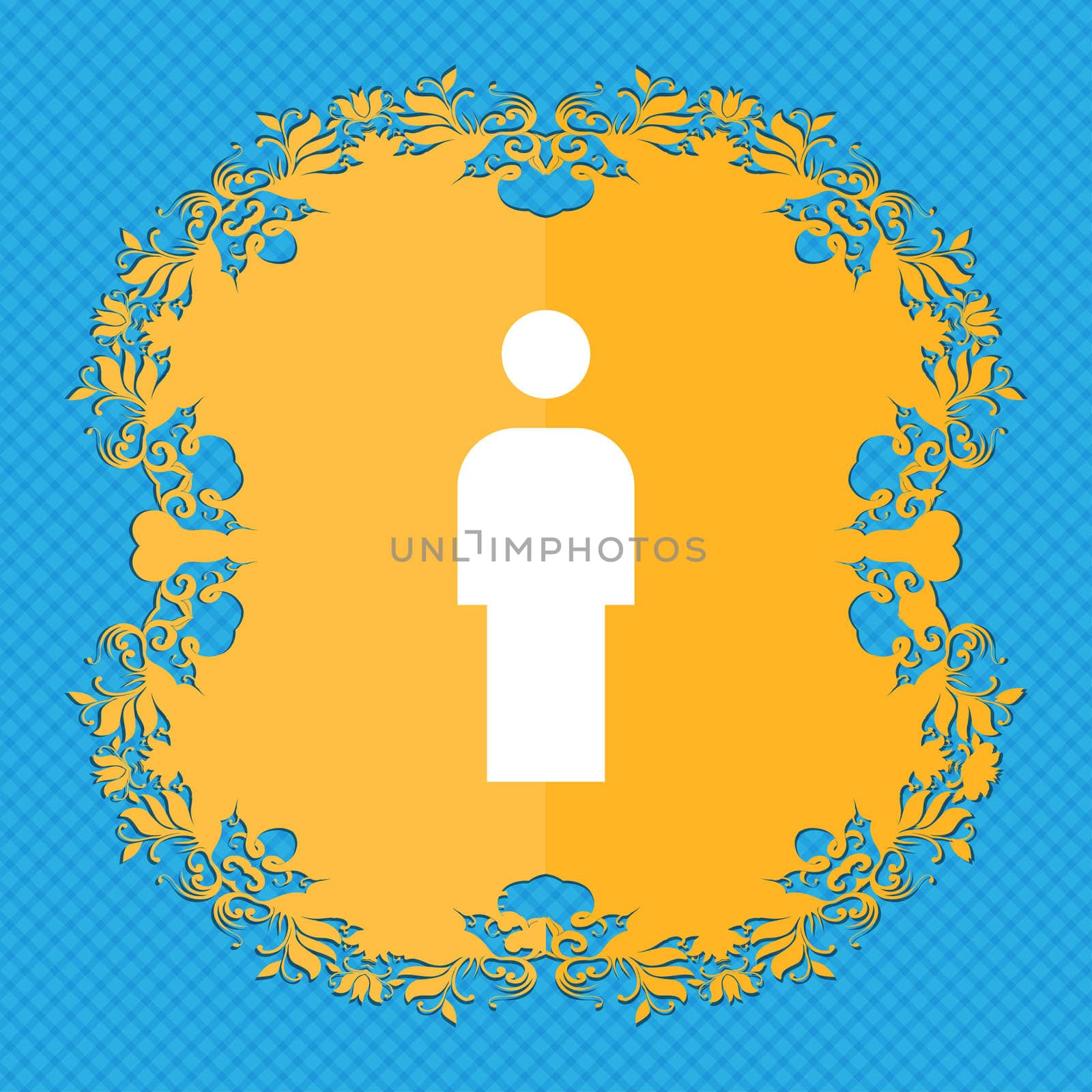 Human, Man Person, Male toilet . Floral flat design on a blue abstract background with place for your text. illustration
