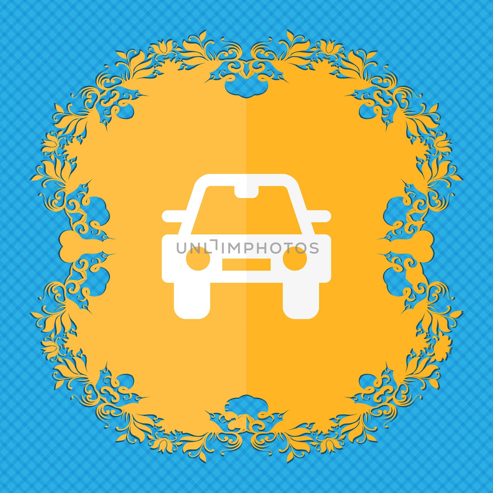 Auto . Floral flat design on a blue abstract background with place for your text.  by serhii_lohvyniuk