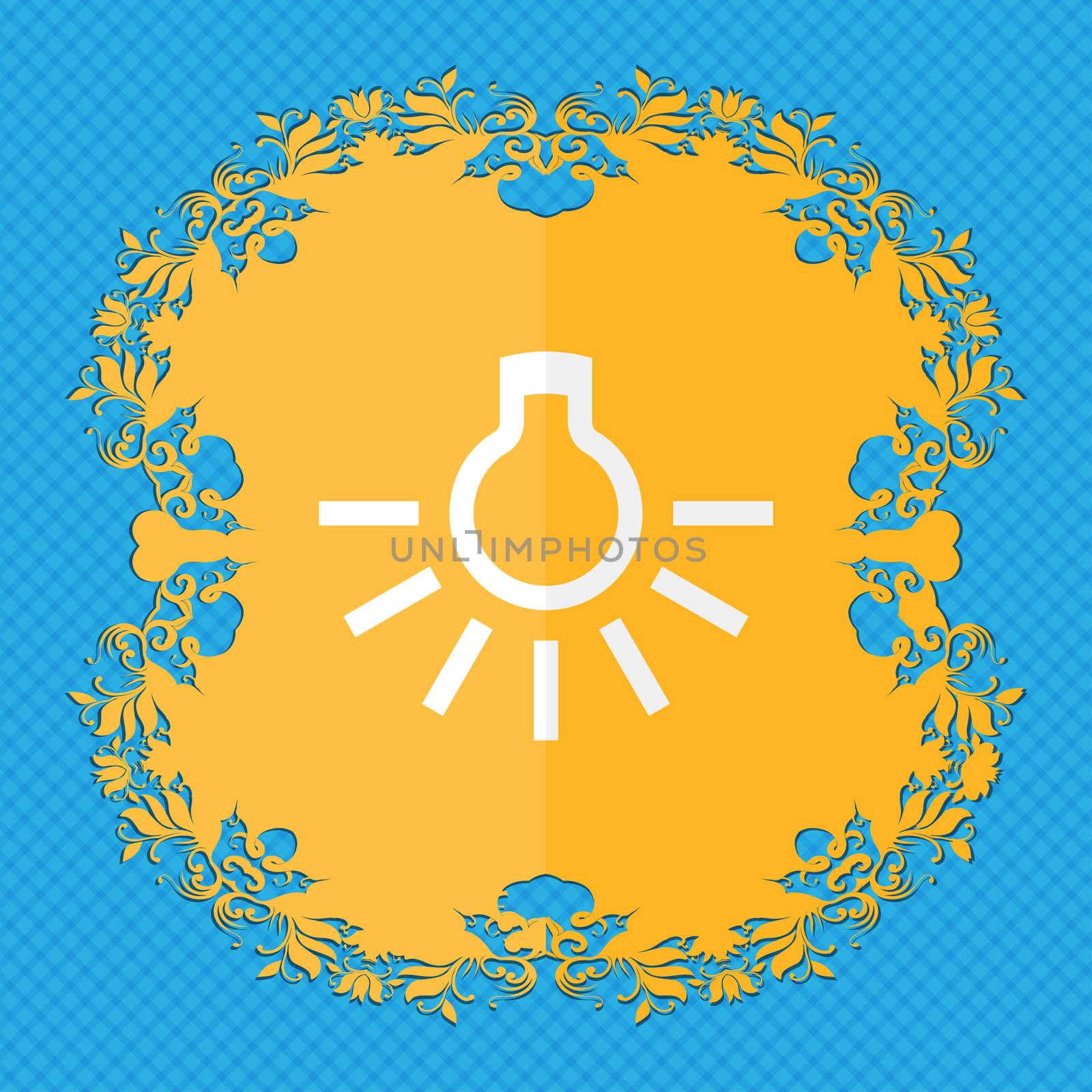 light bulb. Floral flat design on a blue abstract background with place for your text. illustration