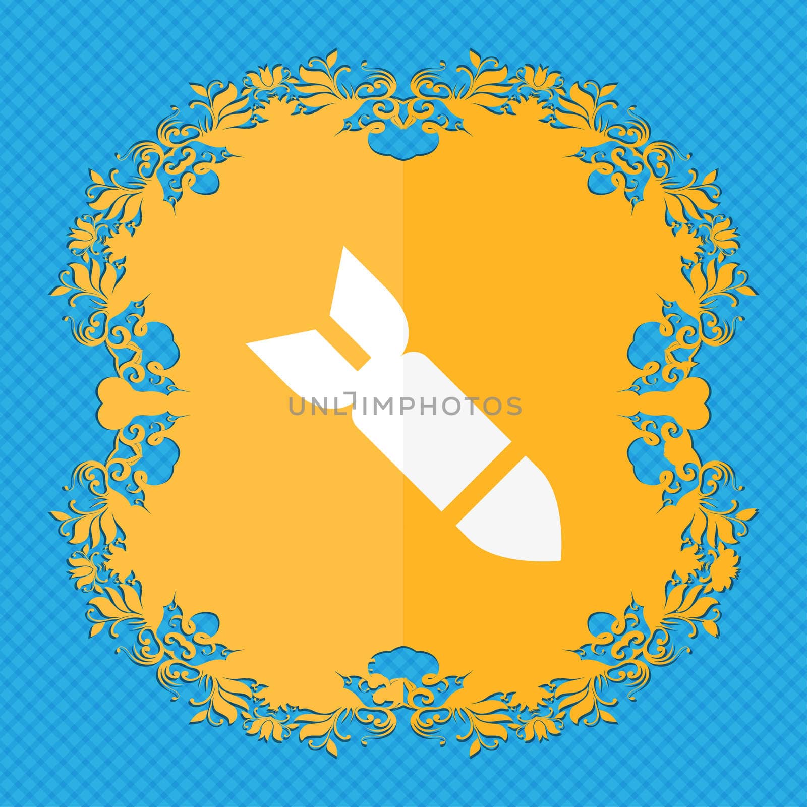 Missile,Rocket weapon . Floral flat design on a blue abstract background with place for your text. illustration