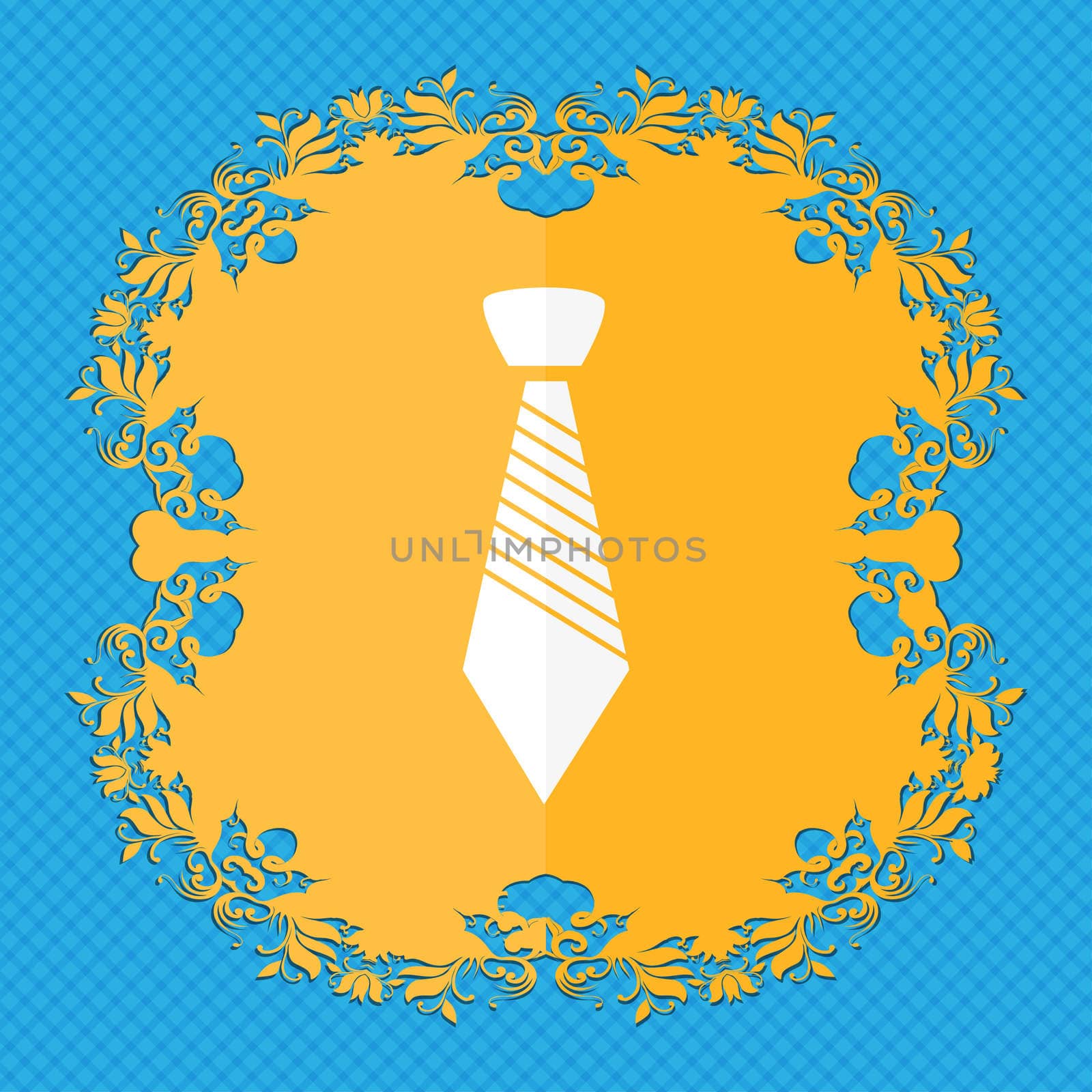 Tie sign icon. Business clothes symbol. Floral flat design on a blue abstract background with place for your text. illustration