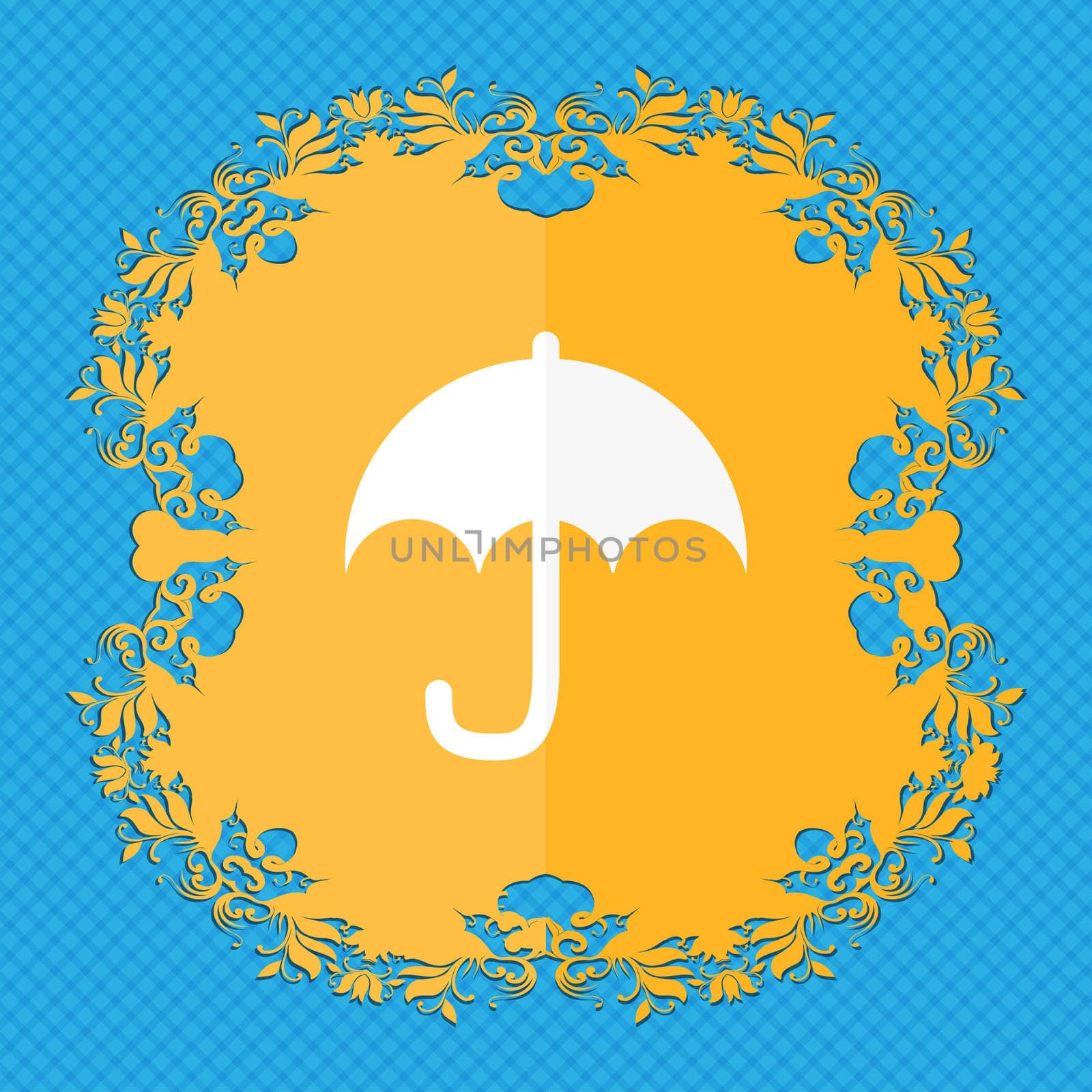 Umbrella . Floral flat design on a blue abstract background with place for your text. illustration