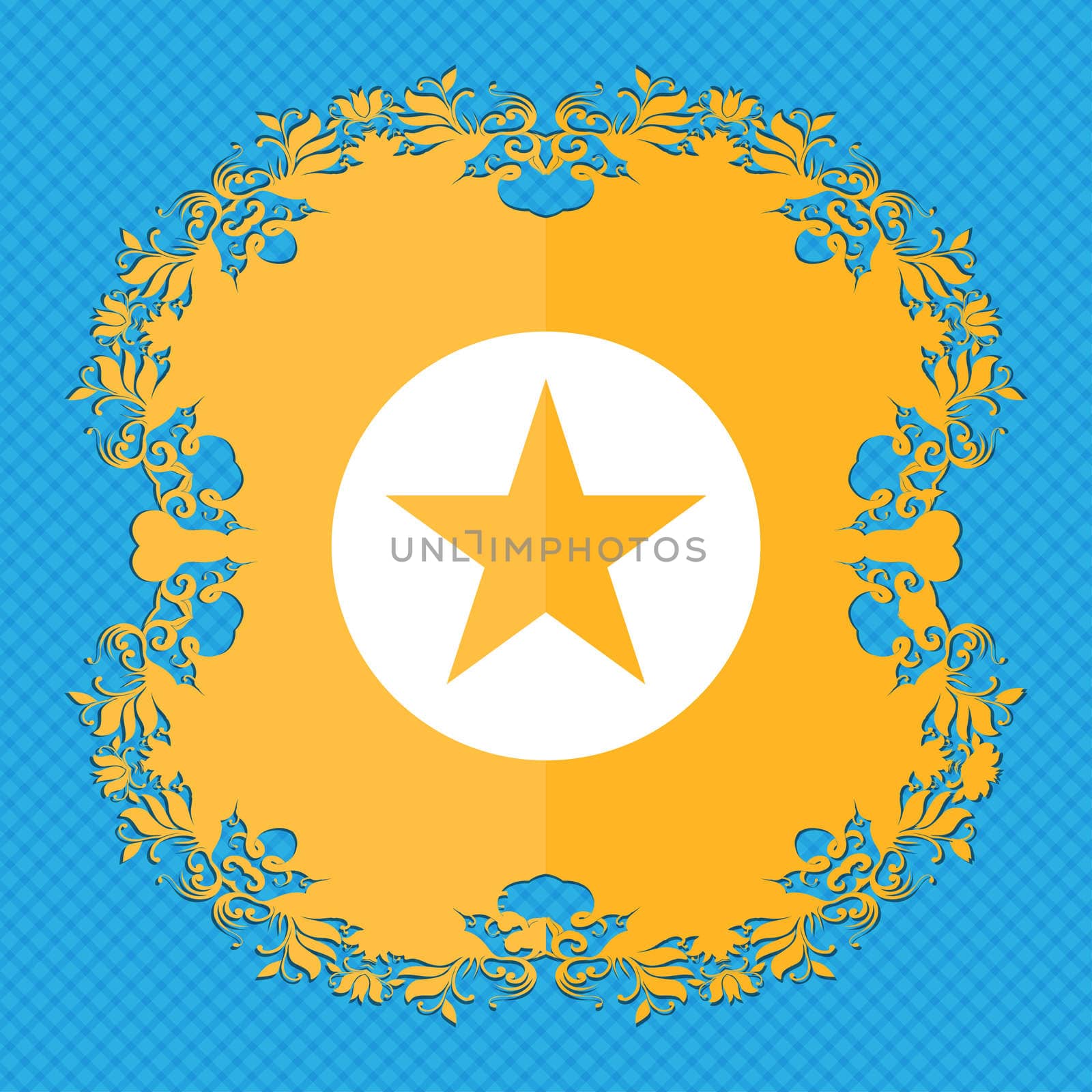 Star, Favorite Star, Favorite . Floral flat design on a blue abstract background with place for your text. illustration