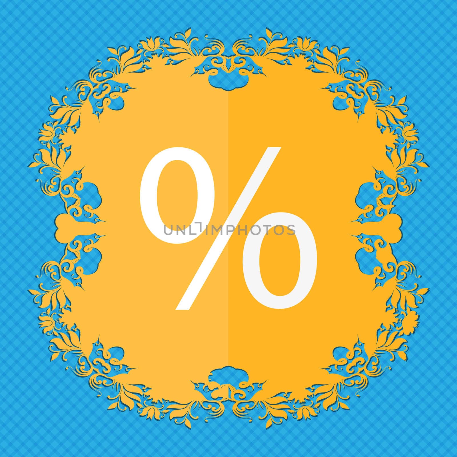 Discount percent sign icon. Modern interface website button. Floral flat design on a blue abstract background with place for your text.  by serhii_lohvyniuk