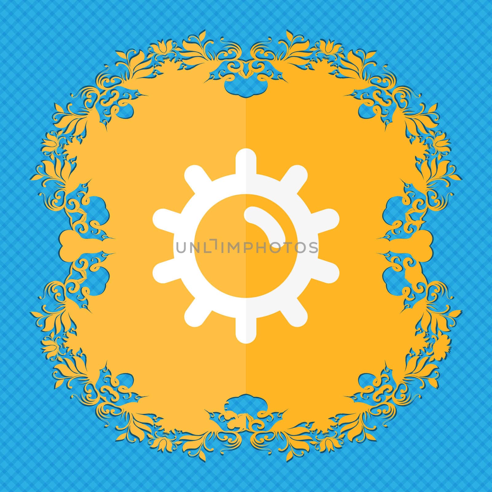 Sun . Floral flat design on a blue abstract background with place for your text.  by serhii_lohvyniuk