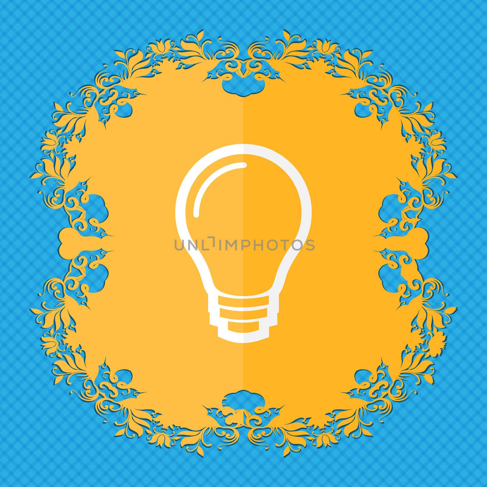 Light bulb. Floral flat design on a blue abstract background with place for your text. illustration