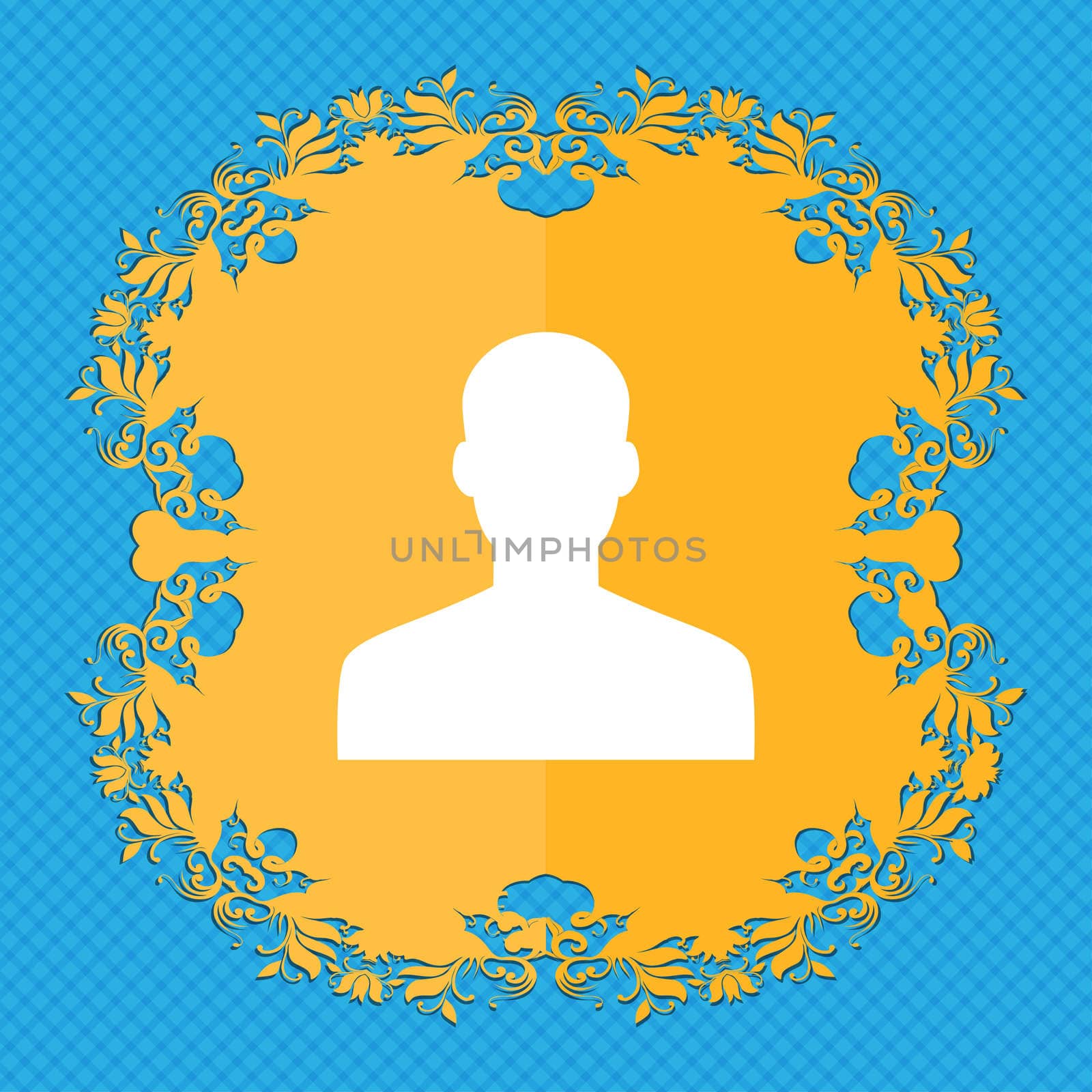 User, Person, Log in . Floral flat design on a blue abstract background with place for your text. illustration