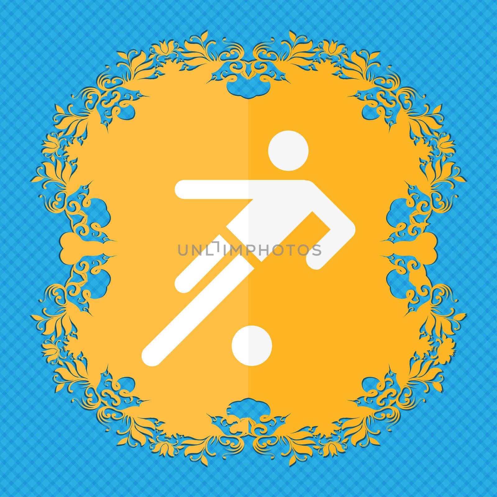 football player icon. Floral flat design on a blue abstract background with place for your text.  by serhii_lohvyniuk
