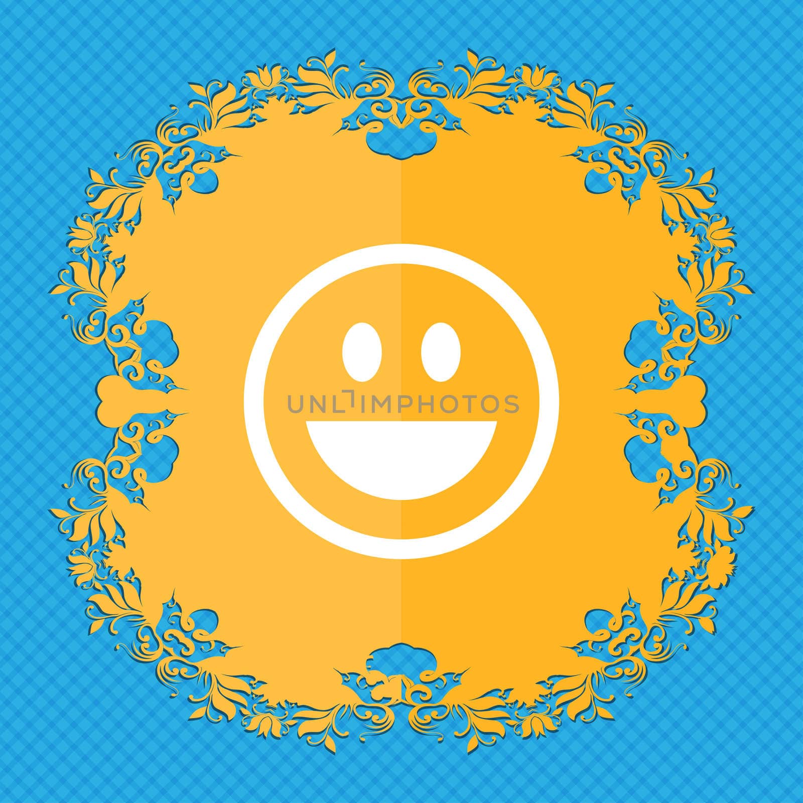 funny Face . Floral flat design on a blue abstract background with place for your text.  by serhii_lohvyniuk