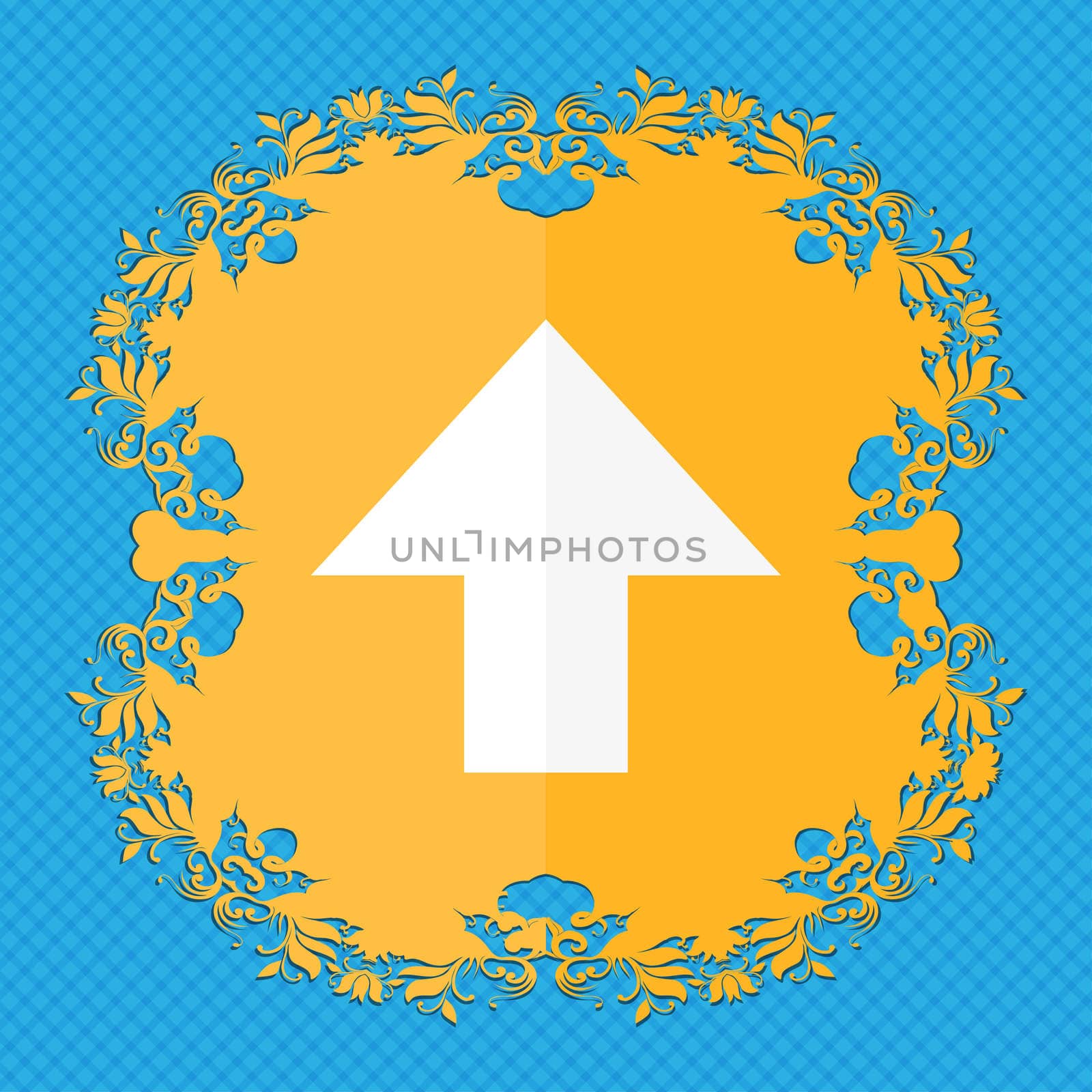 This side up sign icon. Fragile package symbol. Floral flat design on a blue abstract background with place for your text.  by serhii_lohvyniuk