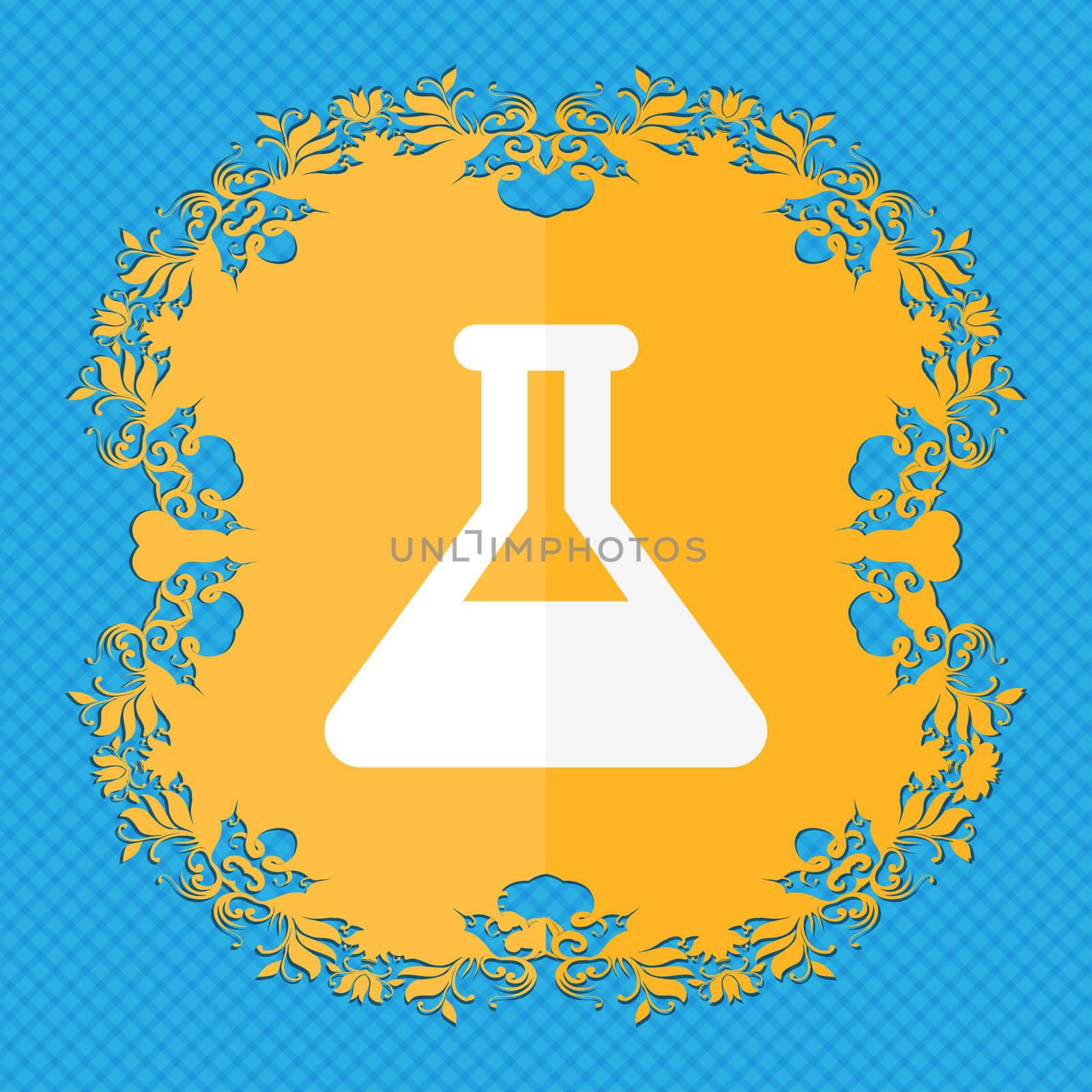 Conical Flask . Floral flat design on a blue abstract background with place for your text.  by serhii_lohvyniuk