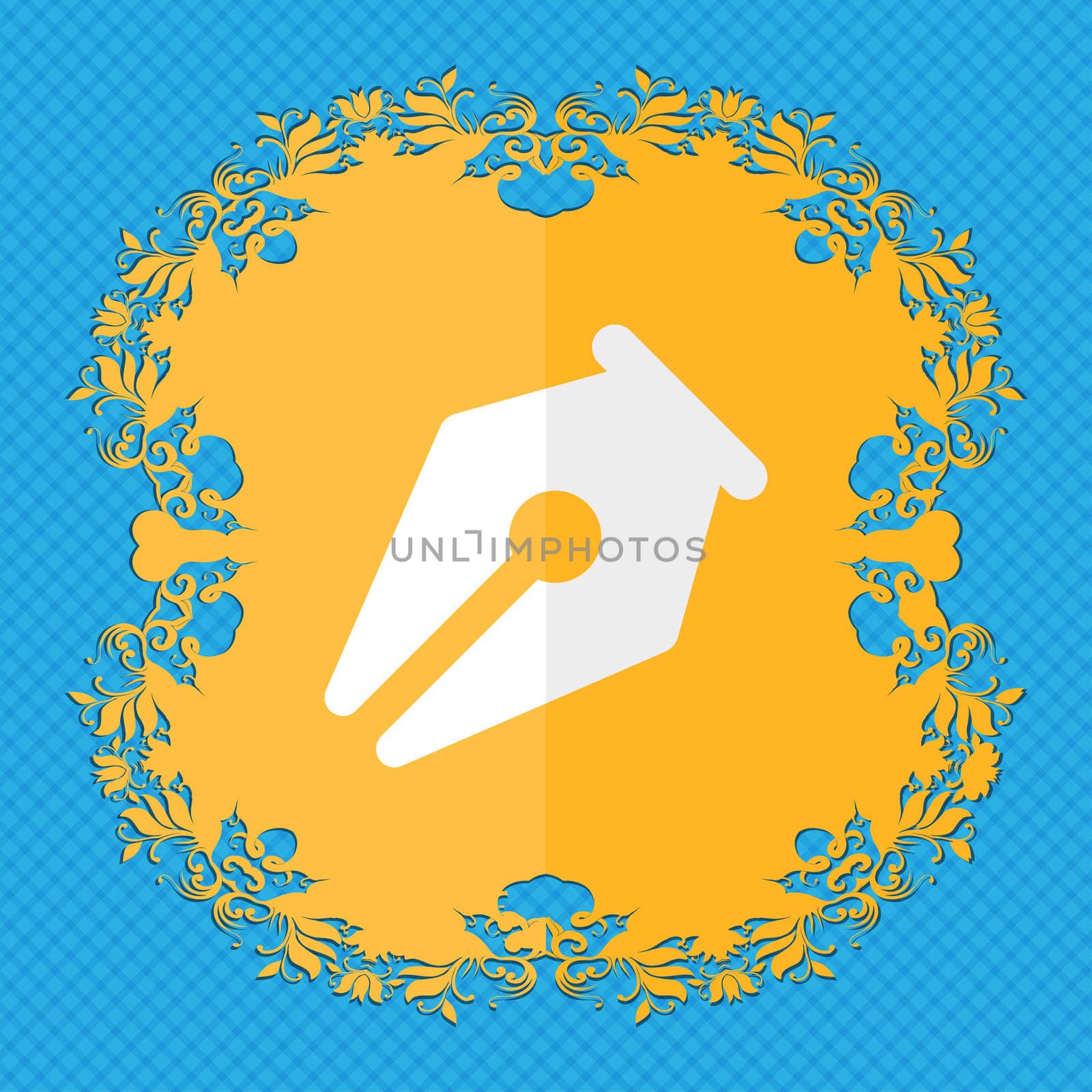 pencil. Floral flat design on a blue abstract background with place for your text.  by serhii_lohvyniuk