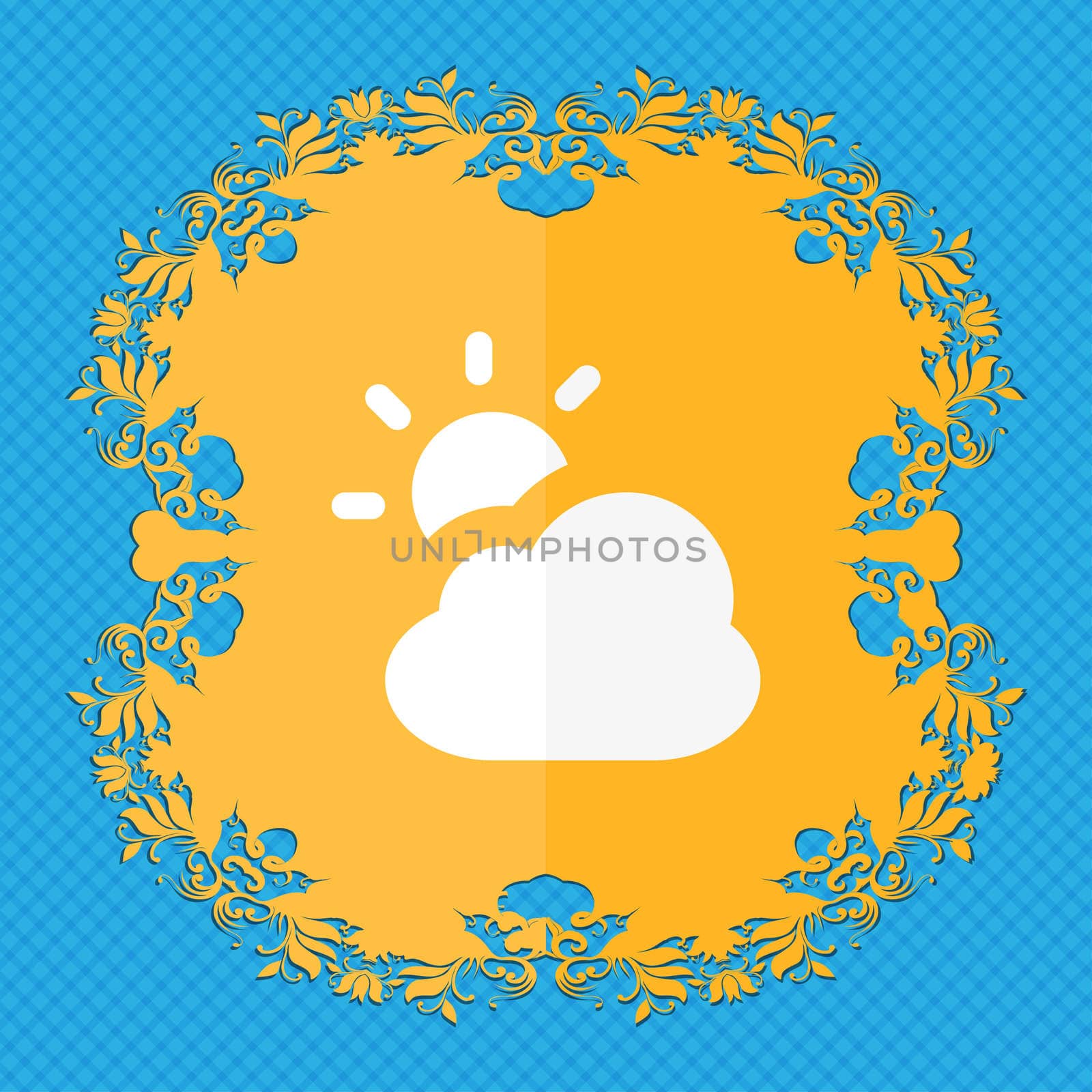 weather . Floral flat design on a blue abstract background with place for your text. illustration