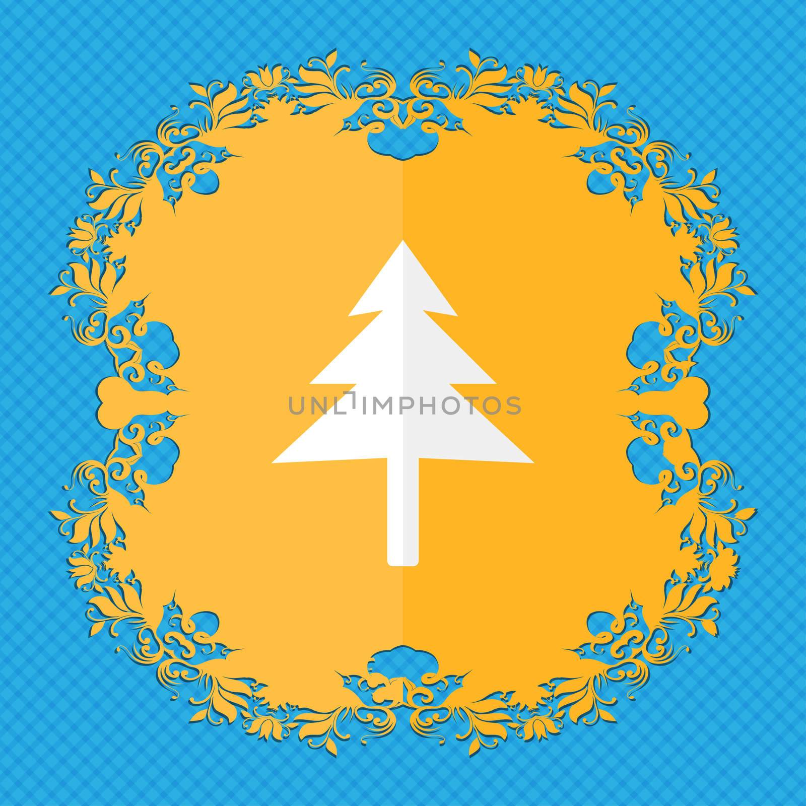 Christmas tree. Floral flat design on a blue abstract background with place for your text. illustration