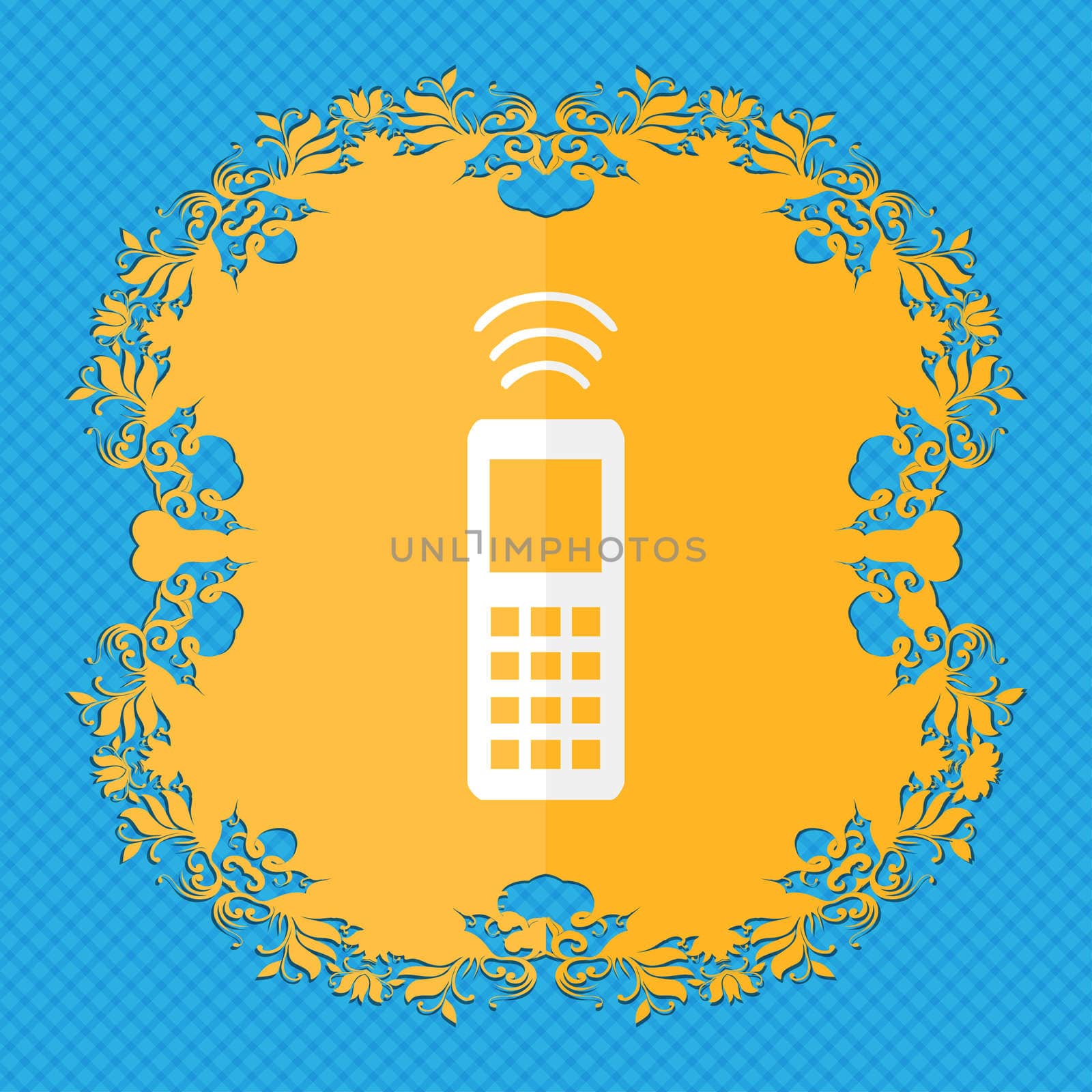 the remote control. Floral flat design on a blue abstract background with place for your text.  by serhii_lohvyniuk