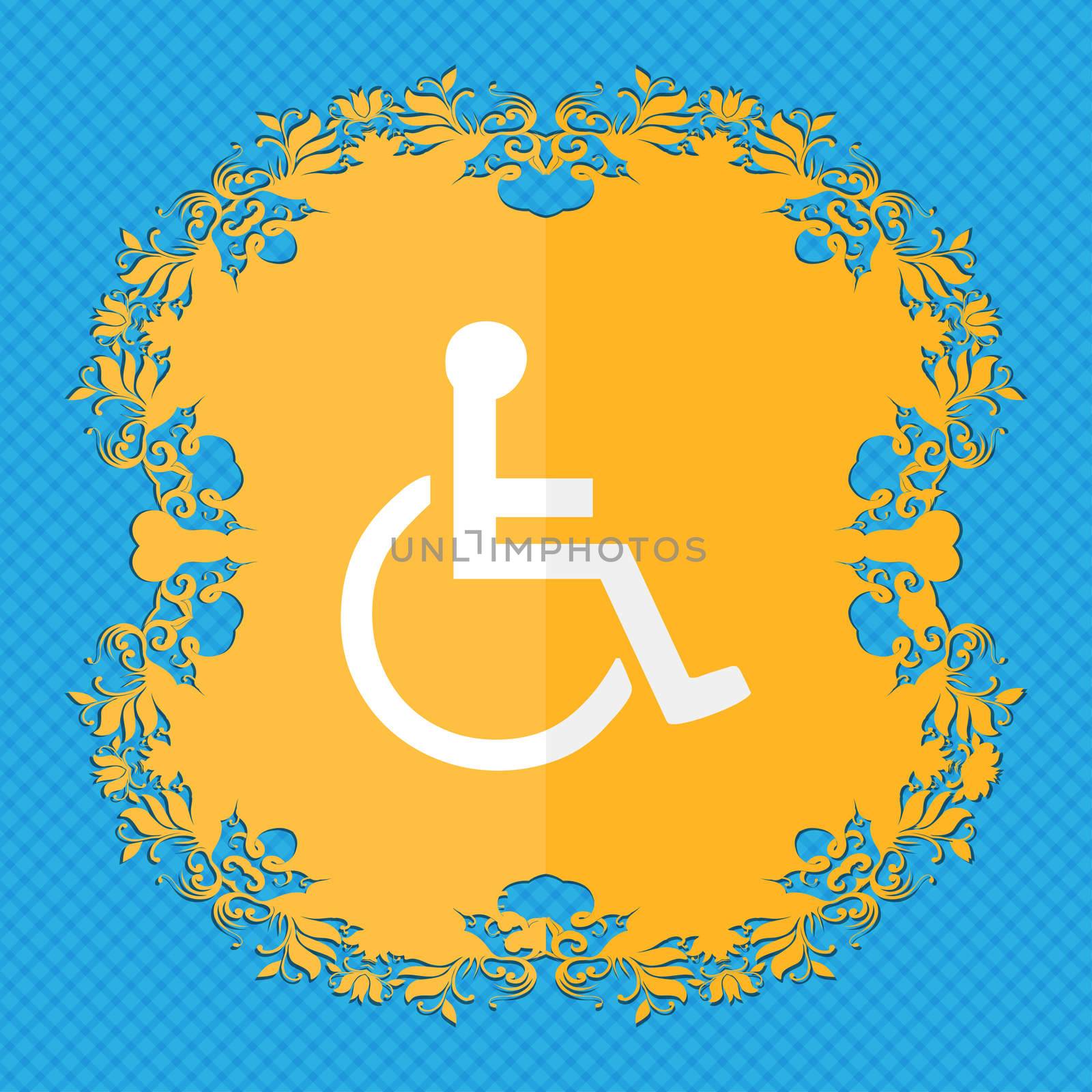 disabled. Floral flat design on a blue abstract background with place for your text.  by serhii_lohvyniuk