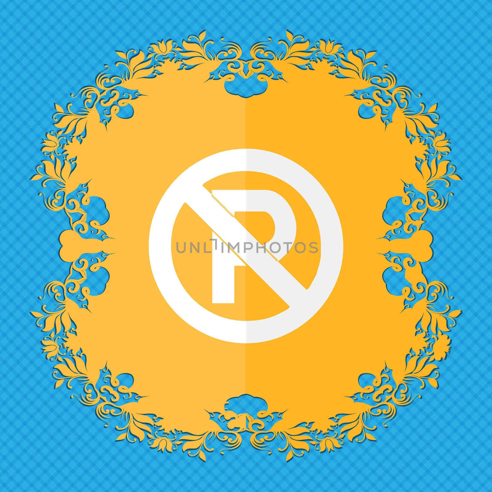 No parking. Floral flat design on a blue abstract background with place for your text. illustration