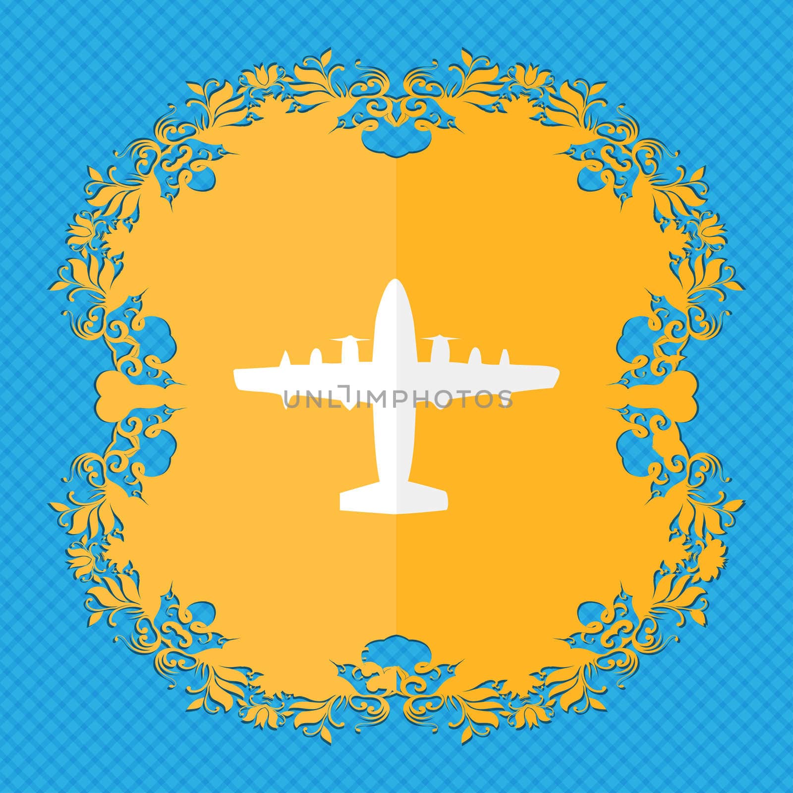 aircraft. Floral flat design on a blue abstract background with place for your text.  by serhii_lohvyniuk