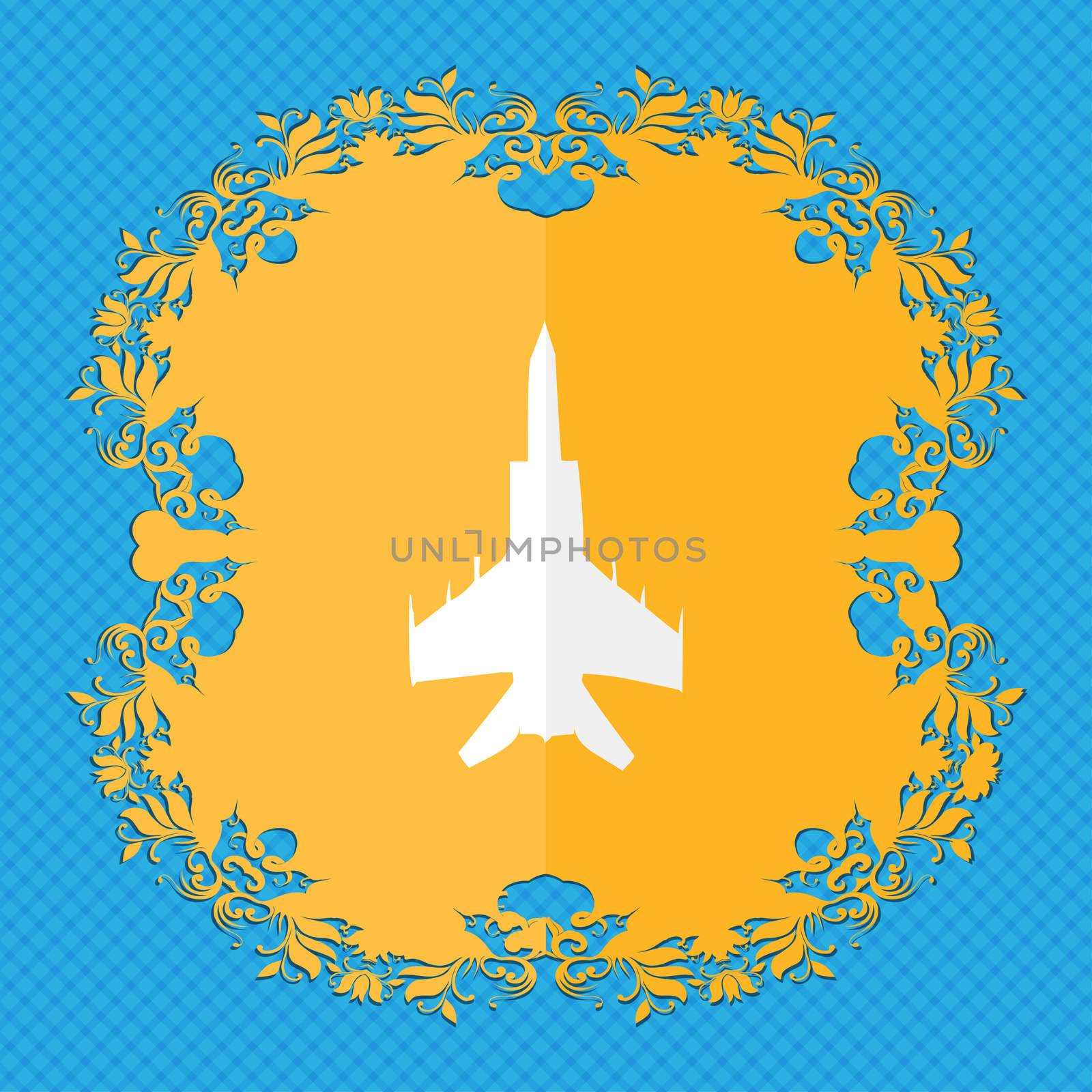 fighter. Floral flat design on a blue abstract background with place for your text. illustration