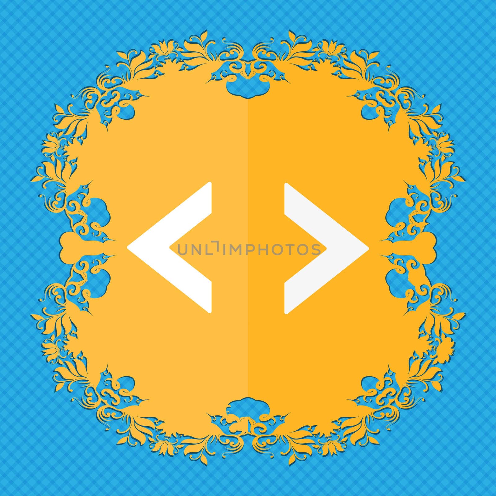 Code sign icon. Programmer symbol. Floral flat design on a blue abstract background with place for your text. illustration