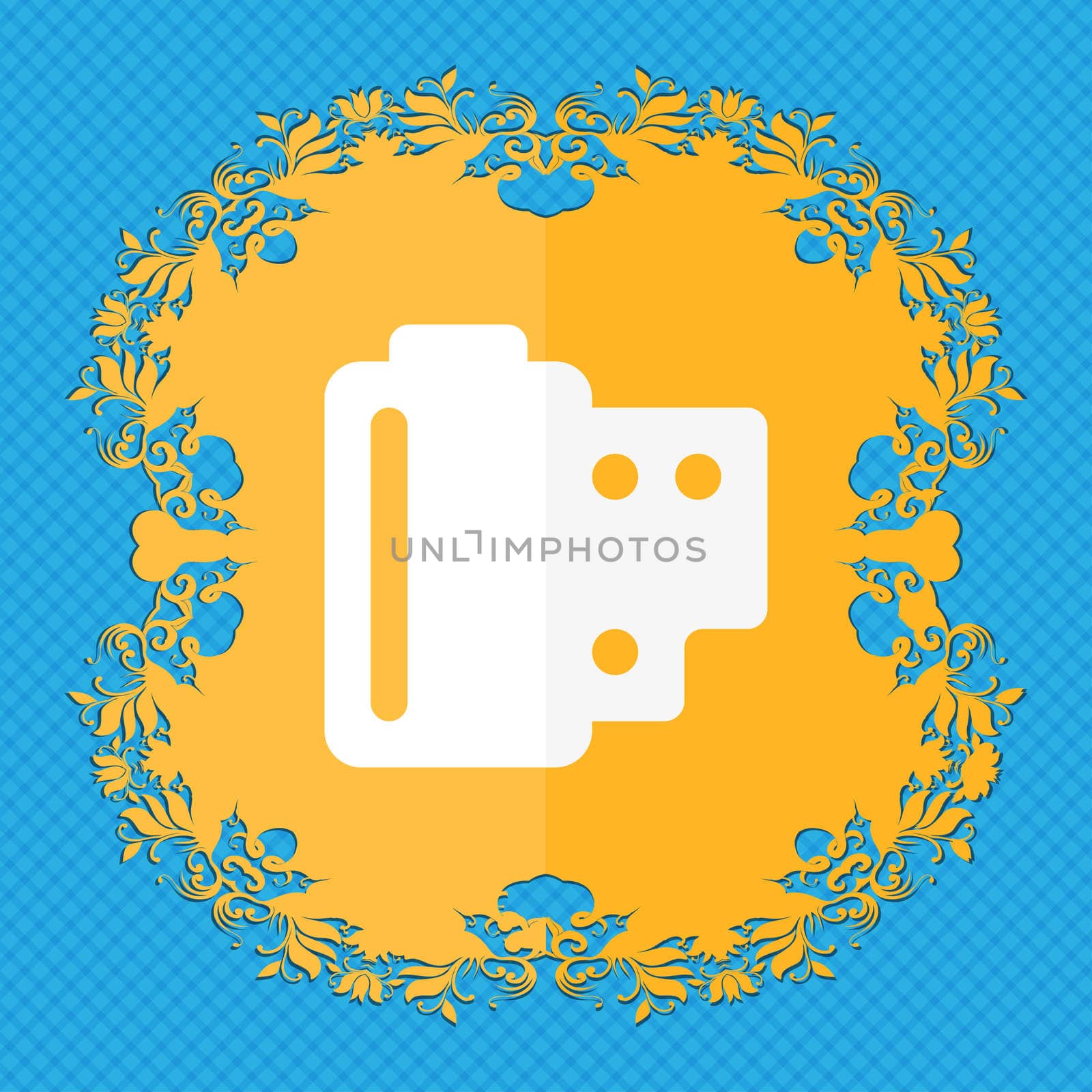 35 mm negative films . Floral flat design on a blue abstract background with place for your text. illustration