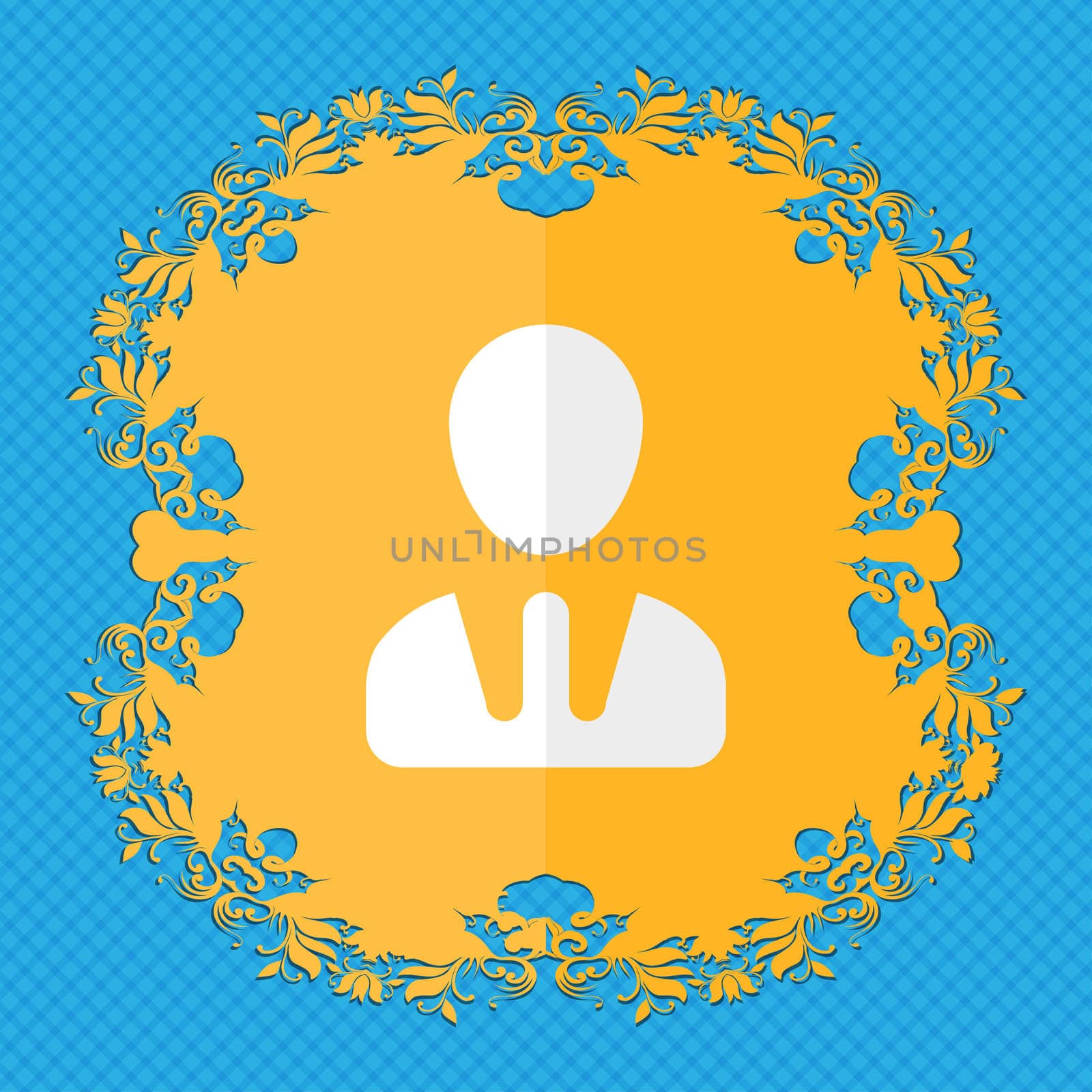 male silhouette. Floral flat design on a blue abstract background with place for your text.  by serhii_lohvyniuk