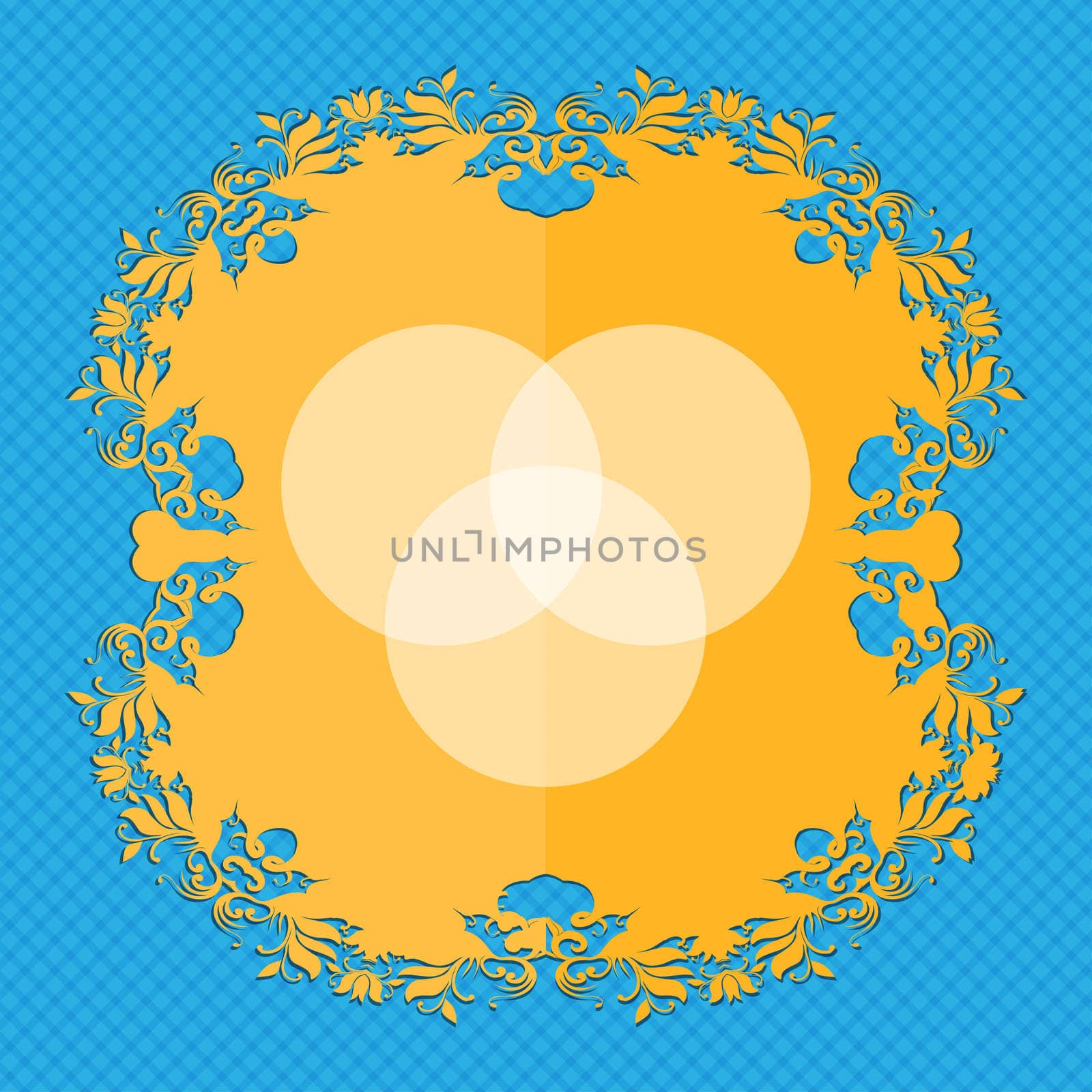 Color scheme icon sign. Floral flat design on a blue abstract background with place for your text. illustration