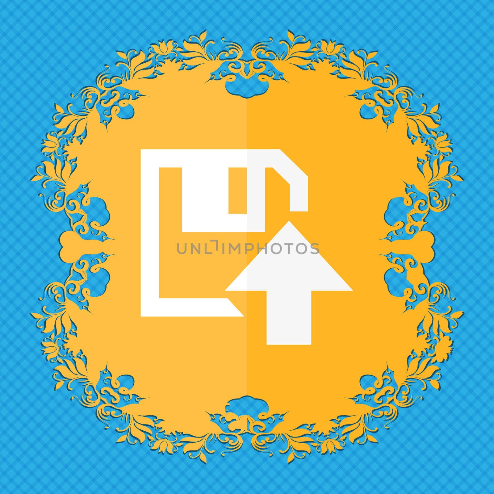 floppy icon. Flat modern design. Floral flat design on a blue abstract background with place for your text. illustration