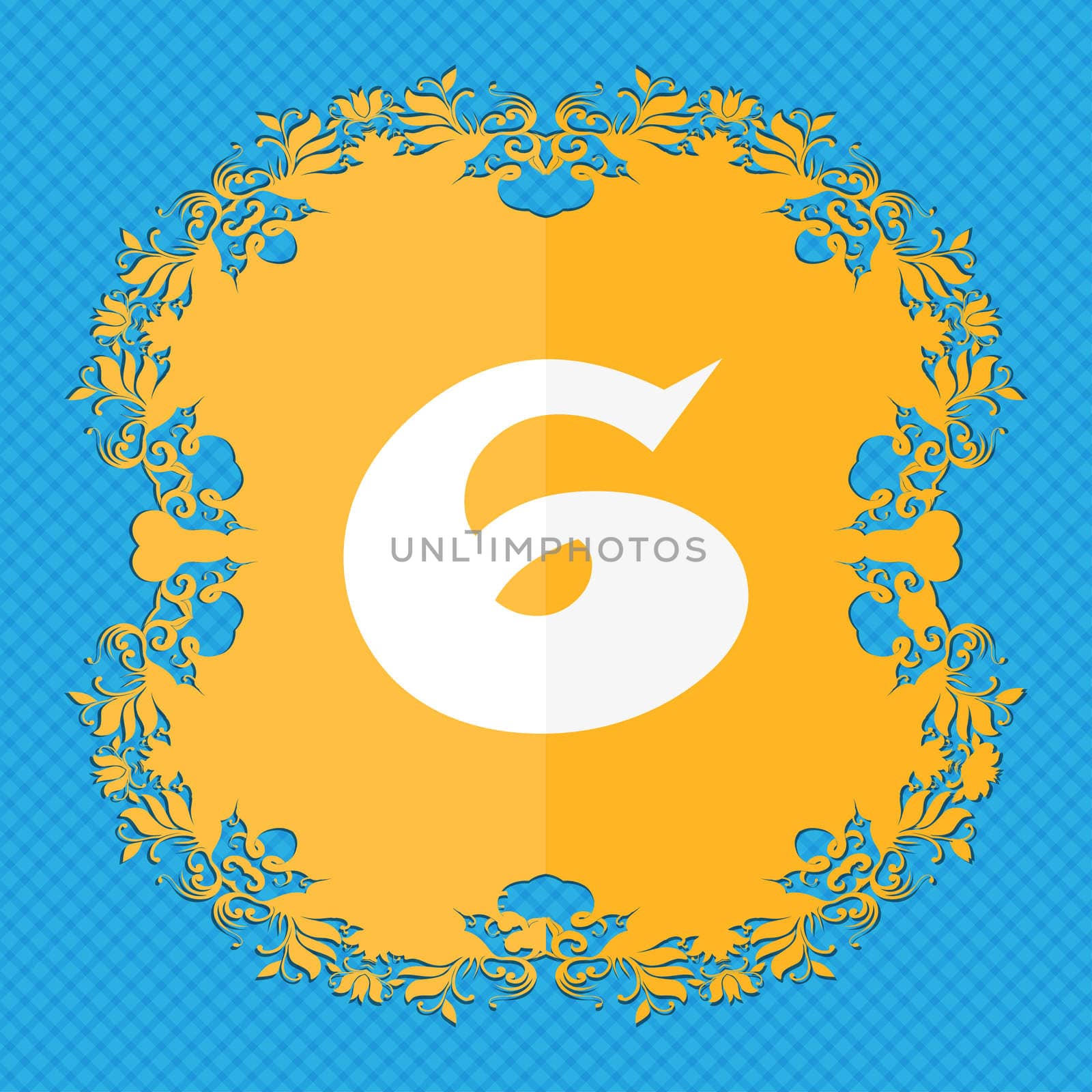 number six icon sign. Floral flat design on a blue abstract background with place for your text. illustration