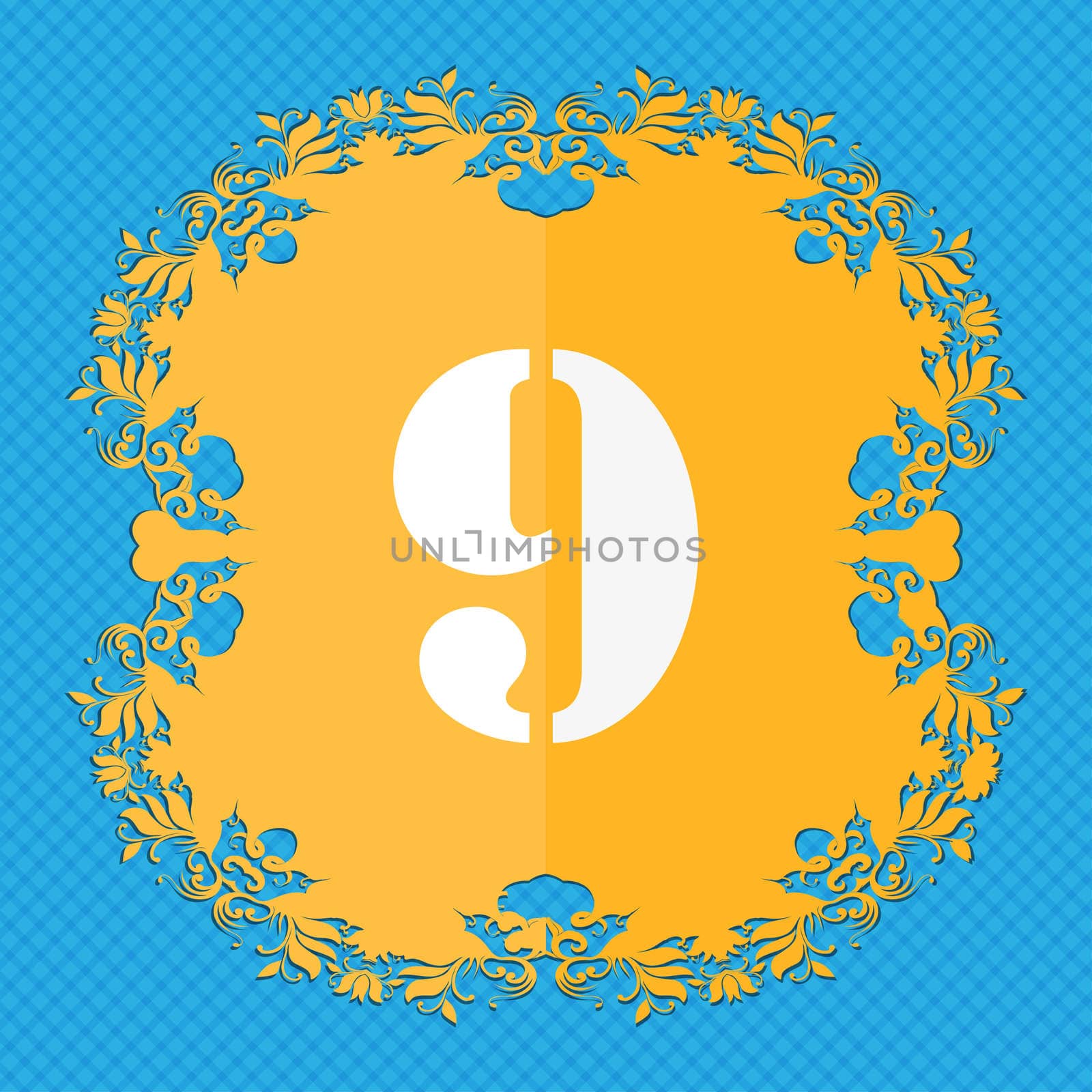 number Nine icon sign. Floral flat design on a blue abstract background with place for your text.  by serhii_lohvyniuk