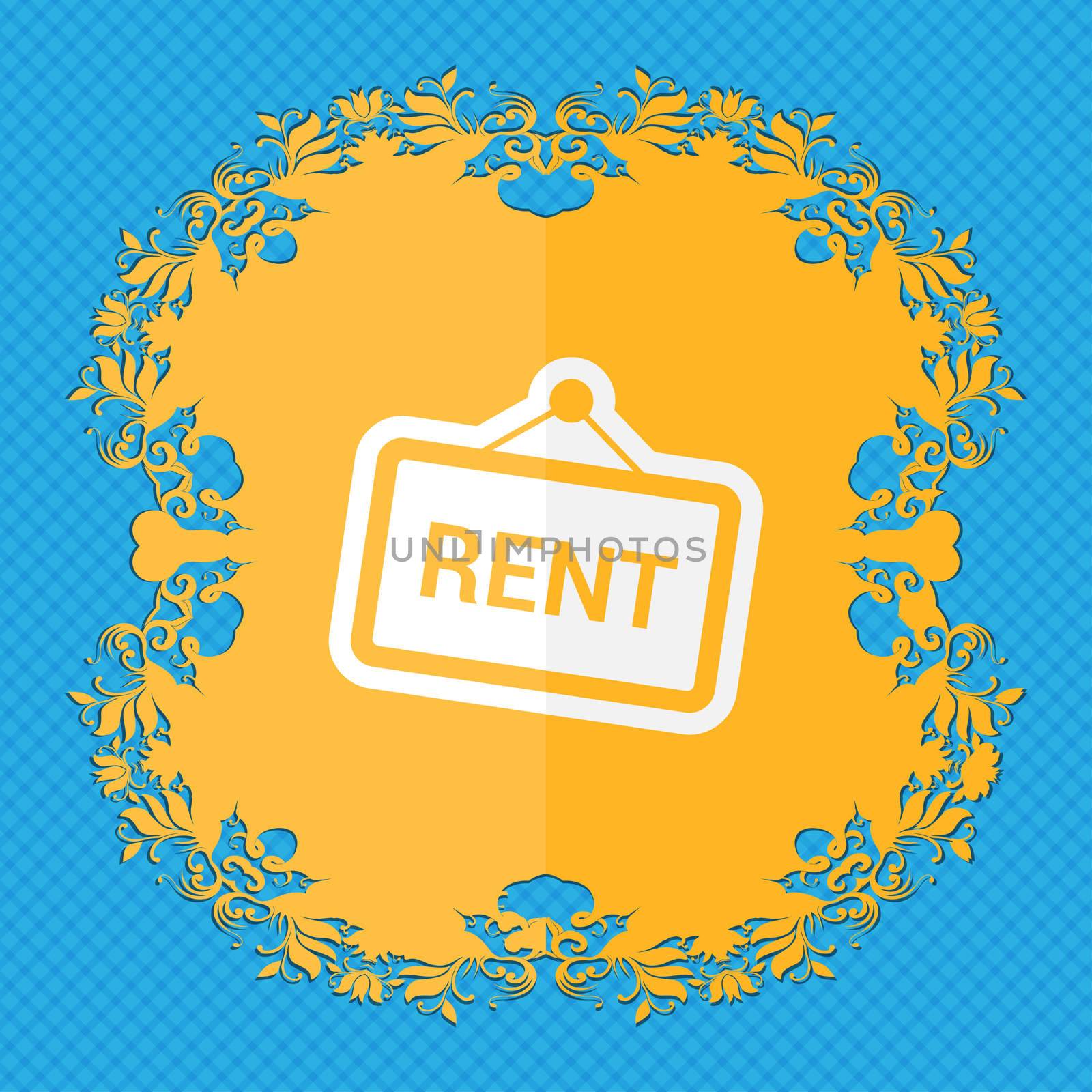 Rent. Floral flat design on a blue abstract background with place for your text.  by serhii_lohvyniuk