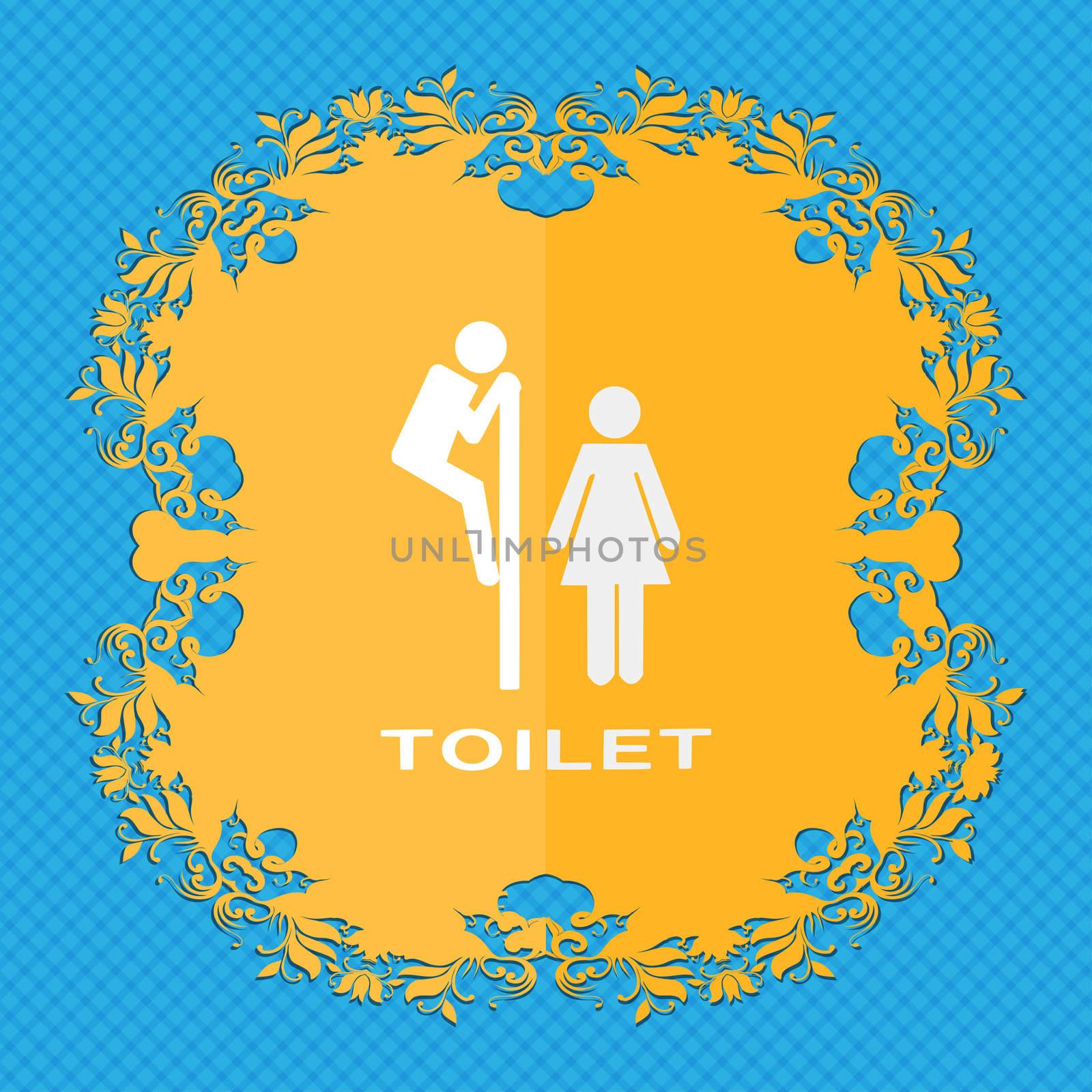 toilet. Floral flat design on a blue abstract background with place for your text.  by serhii_lohvyniuk