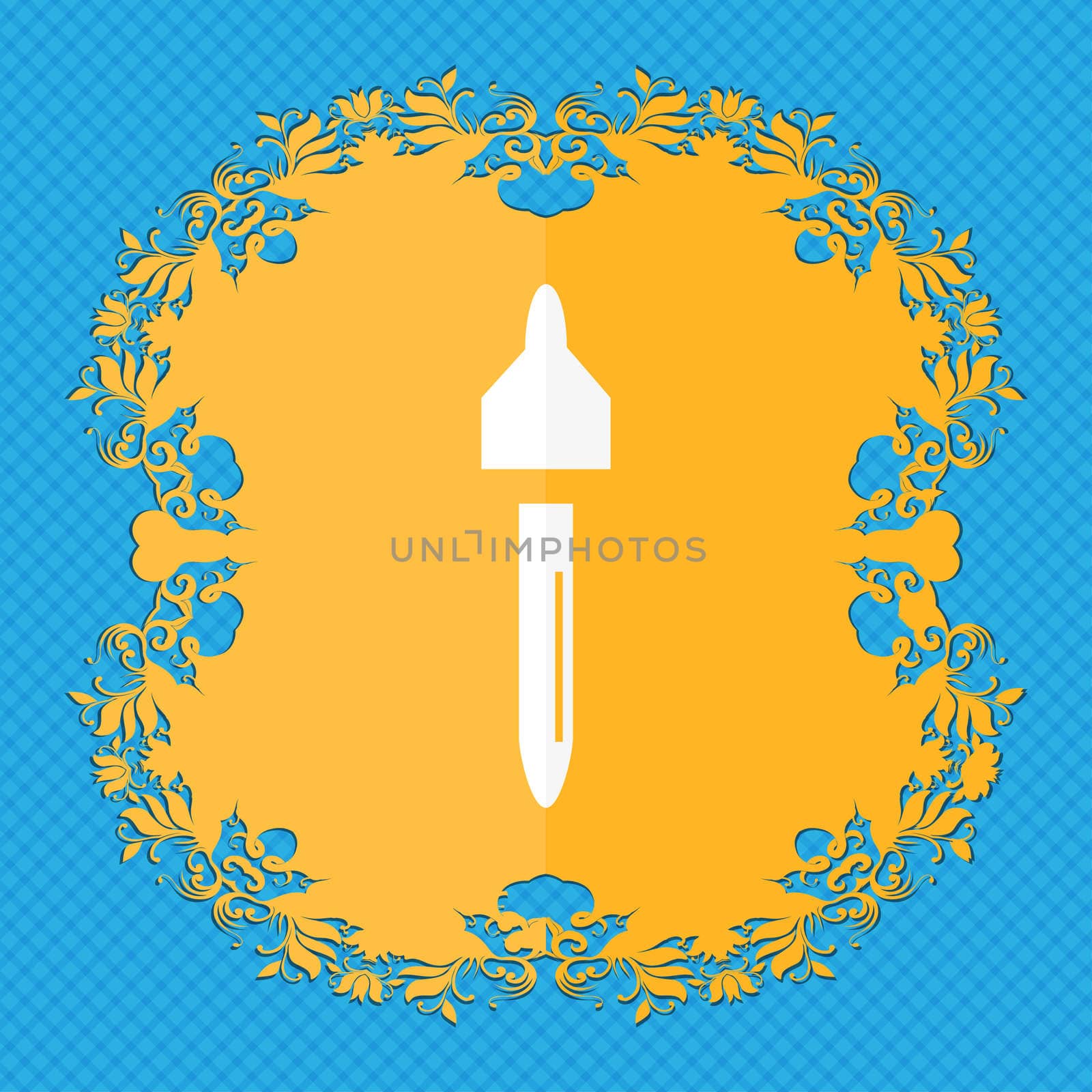 dropper sign icon. pipette symbol. Floral flat design on a blue abstract background with place for your text. illustration