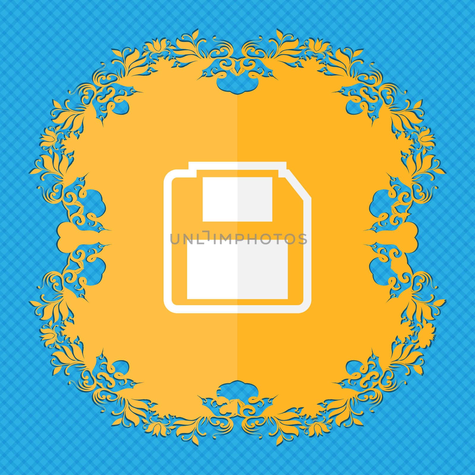 floppy disk. Floral flat design on a blue abstract background with place for your text.  by serhii_lohvyniuk