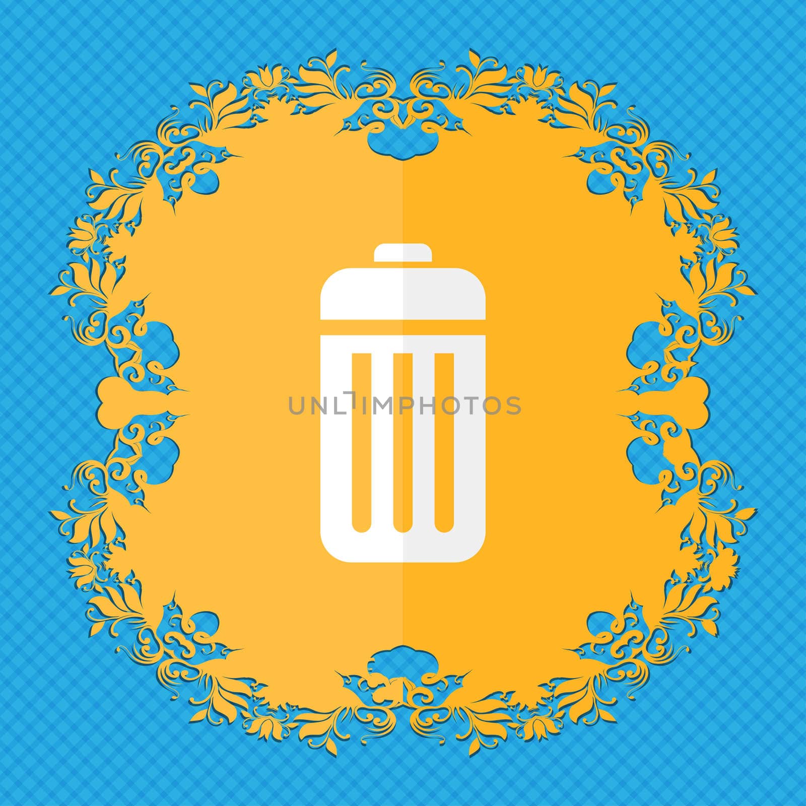 The trash. Floral flat design on a blue abstract background with place for your text.  by serhii_lohvyniuk