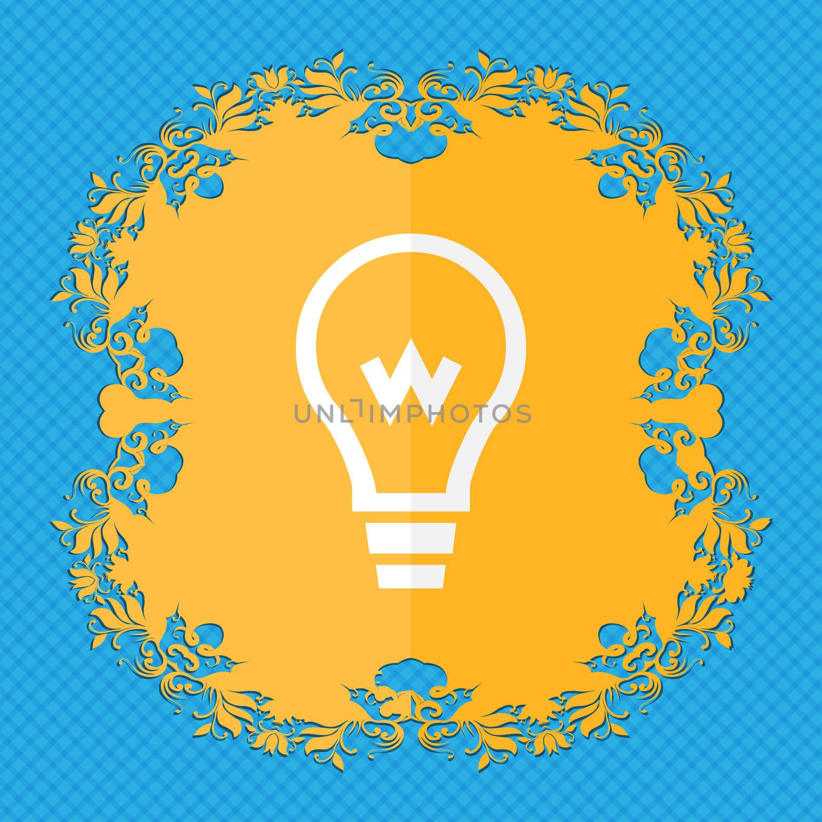 Light bulb. Floral flat design on a blue abstract background with place for your text.  by serhii_lohvyniuk