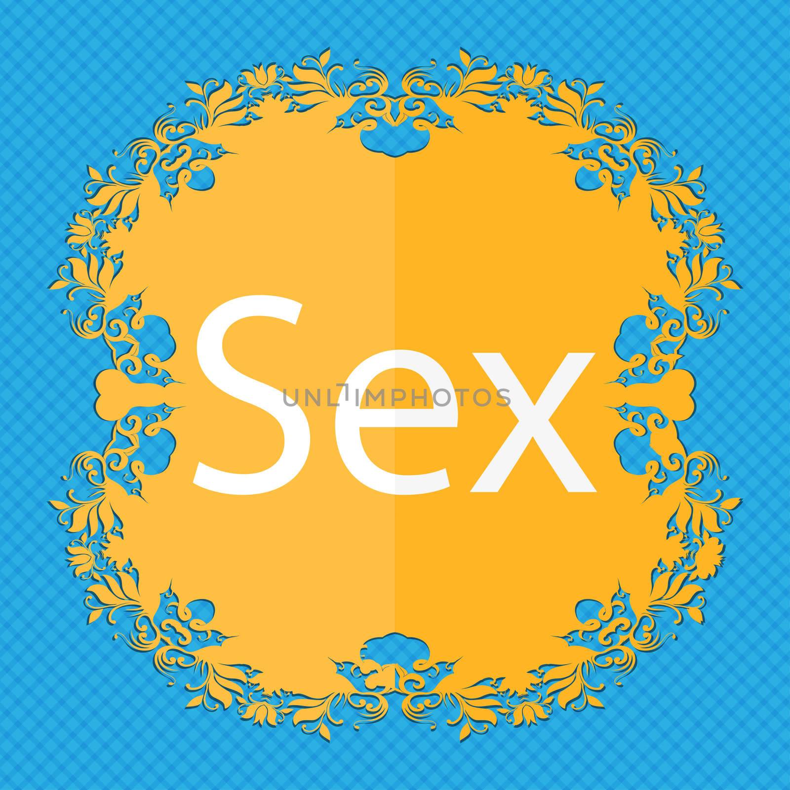 Safe love sign icon. Safe sex symbol. Floral flat design on a blue abstract background with place for your text. illustration