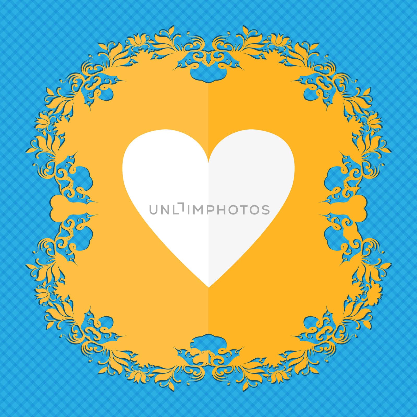 Heart sign icon. Love symbol. Floral flat design on a blue abstract background with place for your text.  by serhii_lohvyniuk