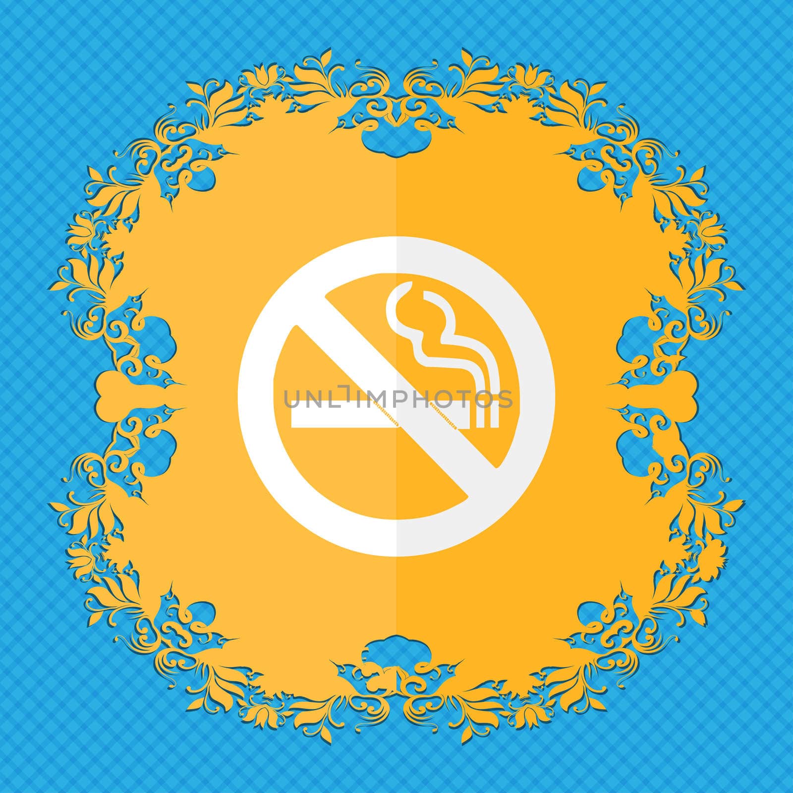 no smoking. Floral flat design on a blue abstract background with place for your text. illustration