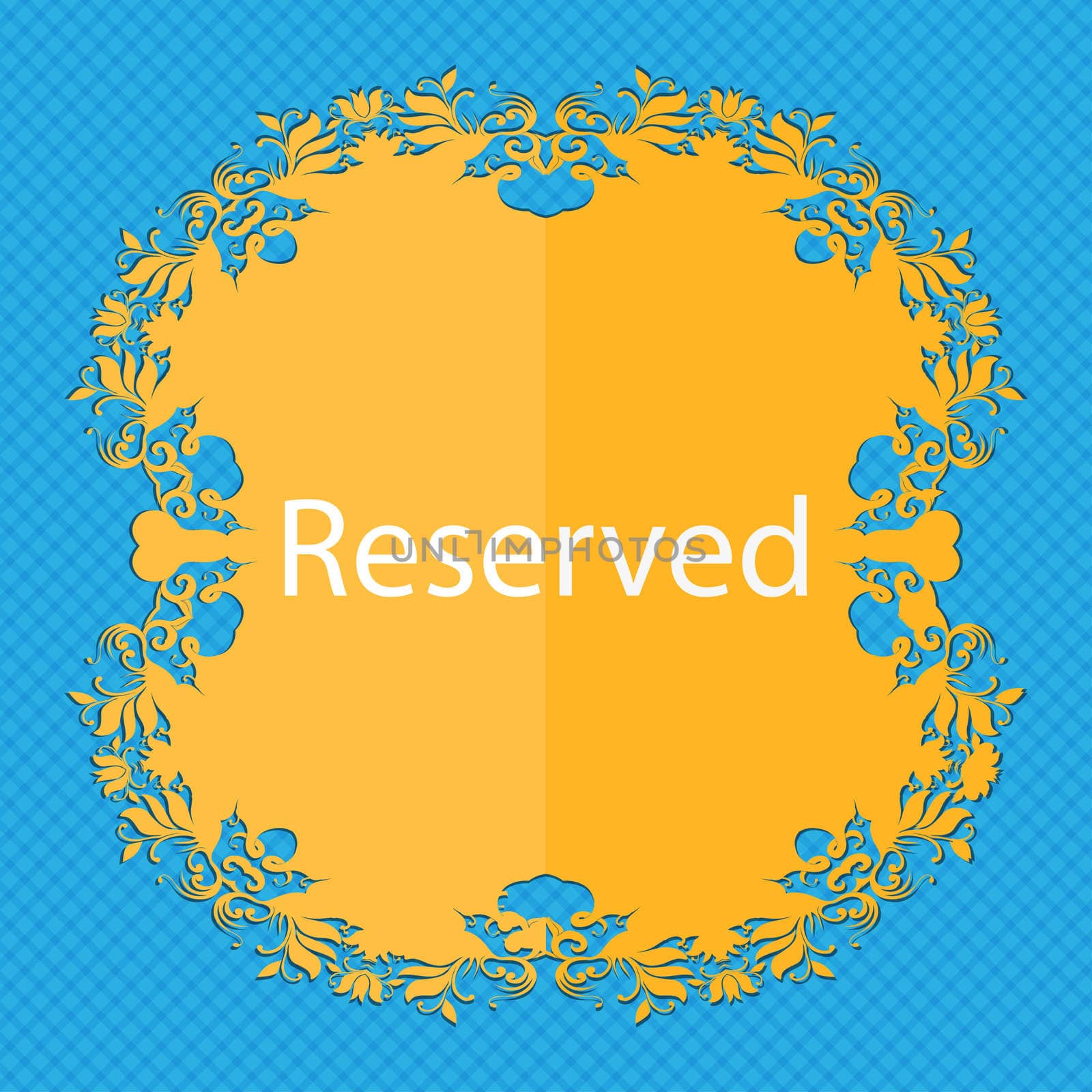 Reserved sign icon. Floral flat design on a blue abstract background with place for your text.  by serhii_lohvyniuk